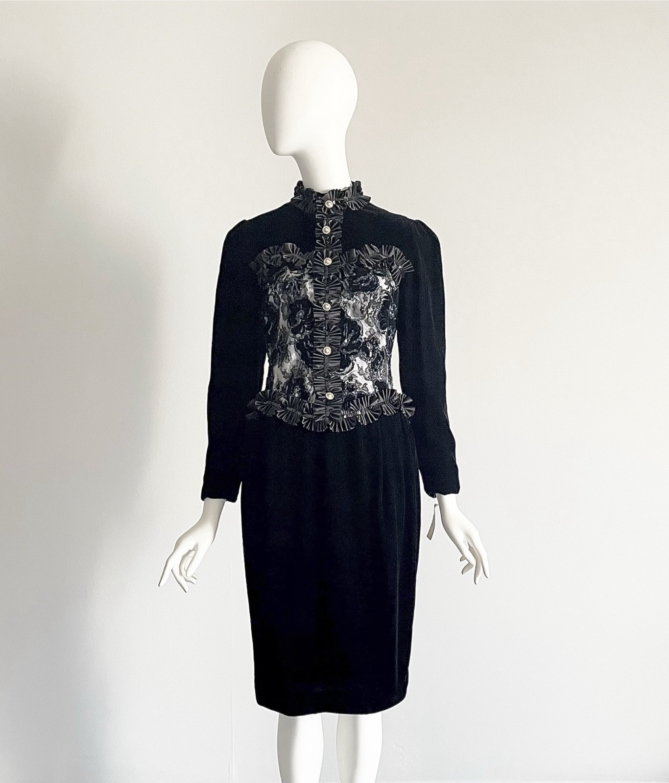 Vintage 1980s Zandra Rhodes Velvet Lace Glitter Corset Bustier Dress Ruffle