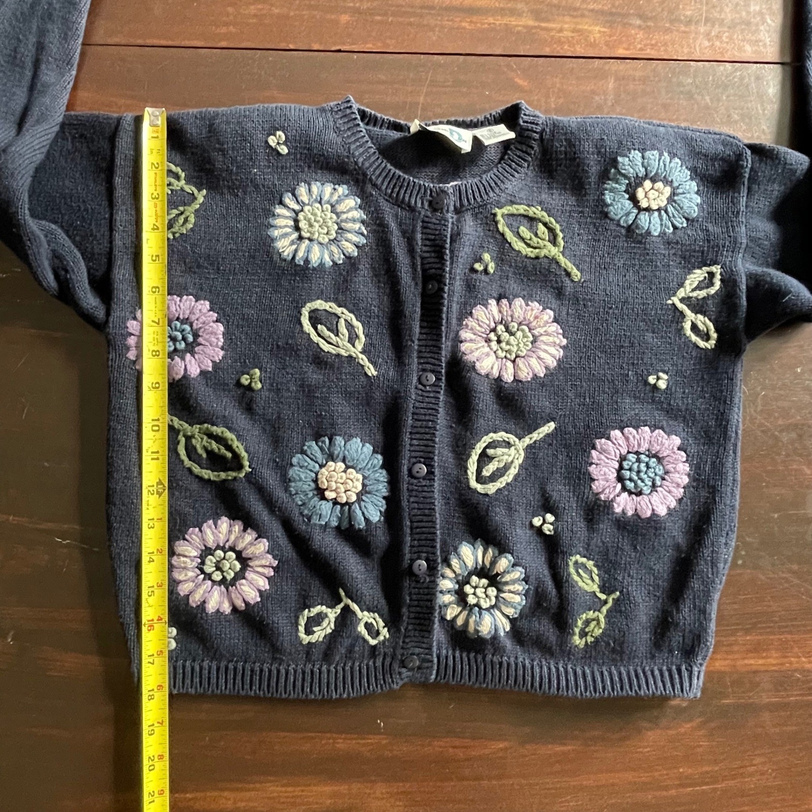 Paul Harris Design Vintage Navy Floral Embroidered Cardigan Sweater Grandma