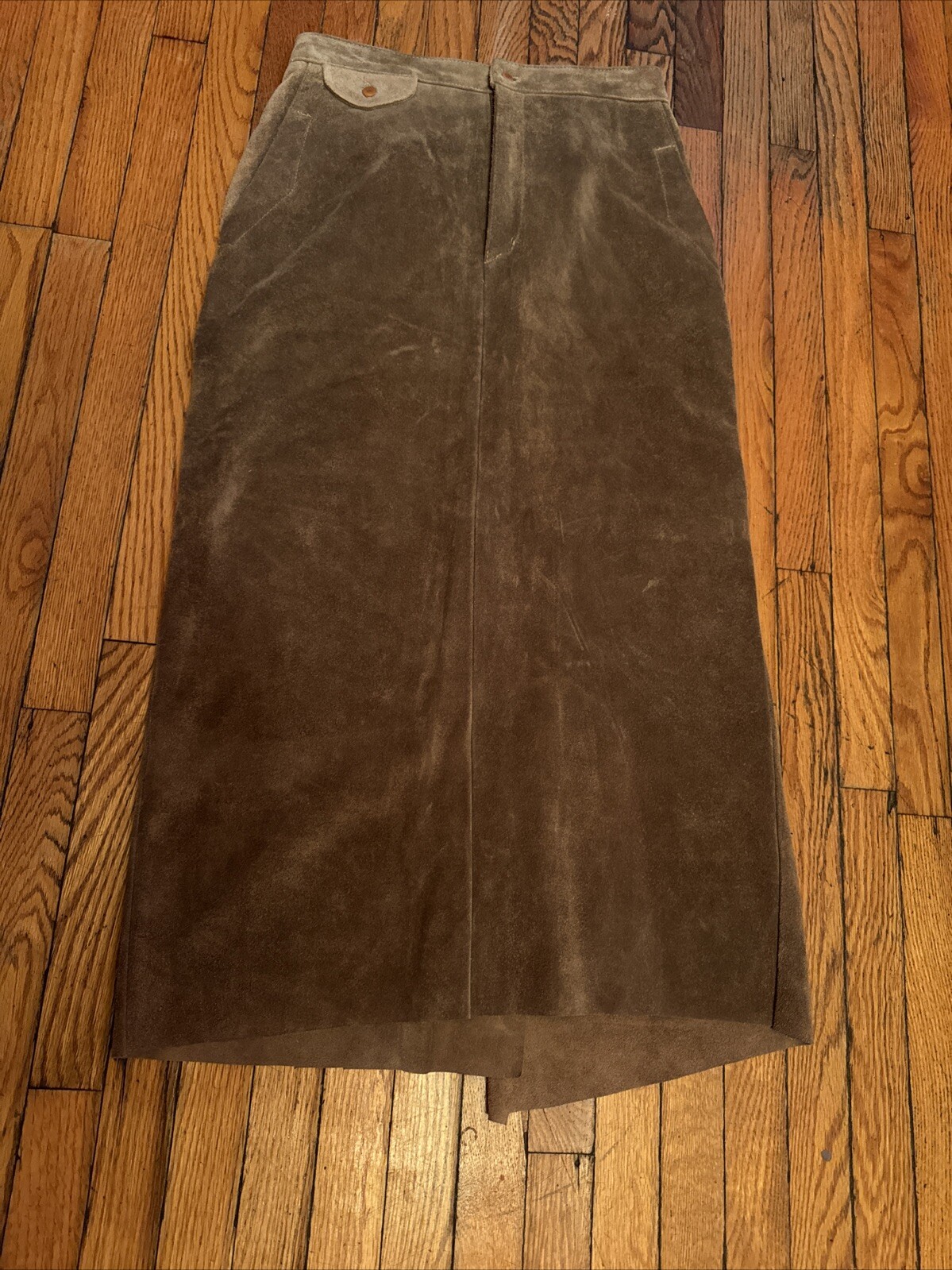 Ralph Lauren Country Brown Long Suede Western Skirt 12 Pockets 4 Pockets