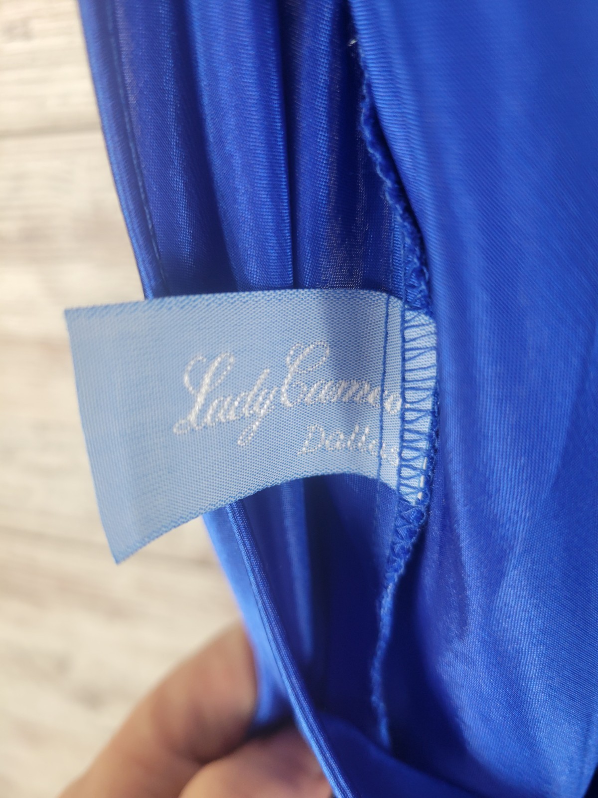 Vintage Lady Cameo Dallas Blue Satin Chemise Lingerie Nightgown Size Large USA