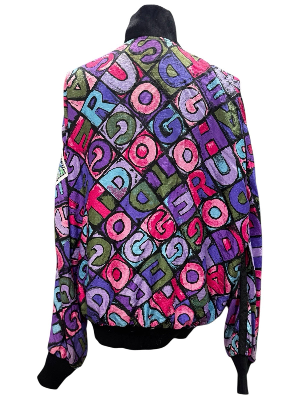 Vintage 80’s Hotdogger Windbreaker Size M Colorful Alphabet Pattern Great Shape!
