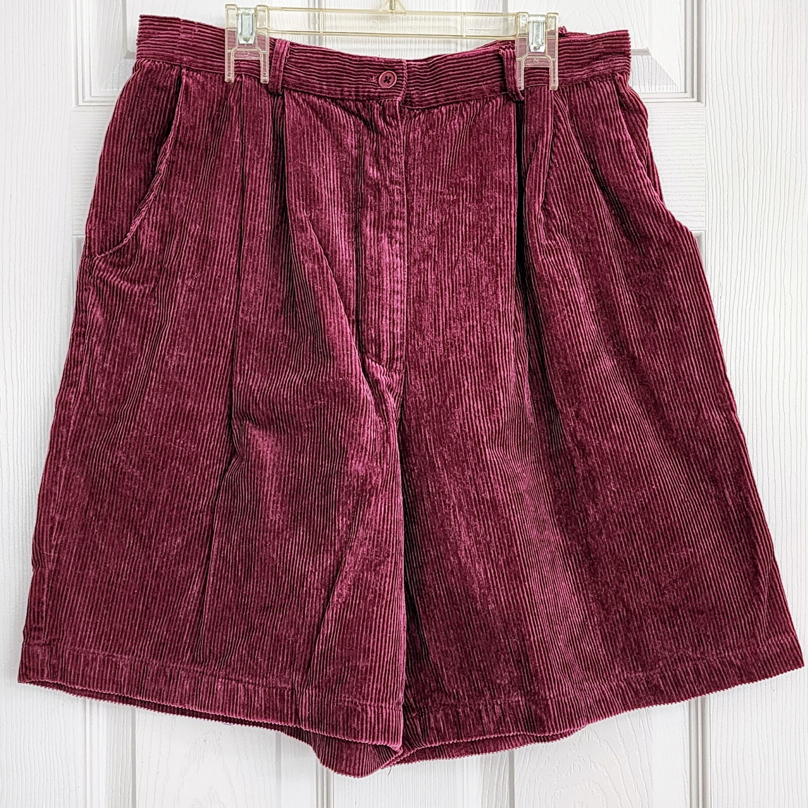 Corduroy Shorts 80s RETRO Maroon High Waist Pleated Wide Leg Size 16 MOM Vintage