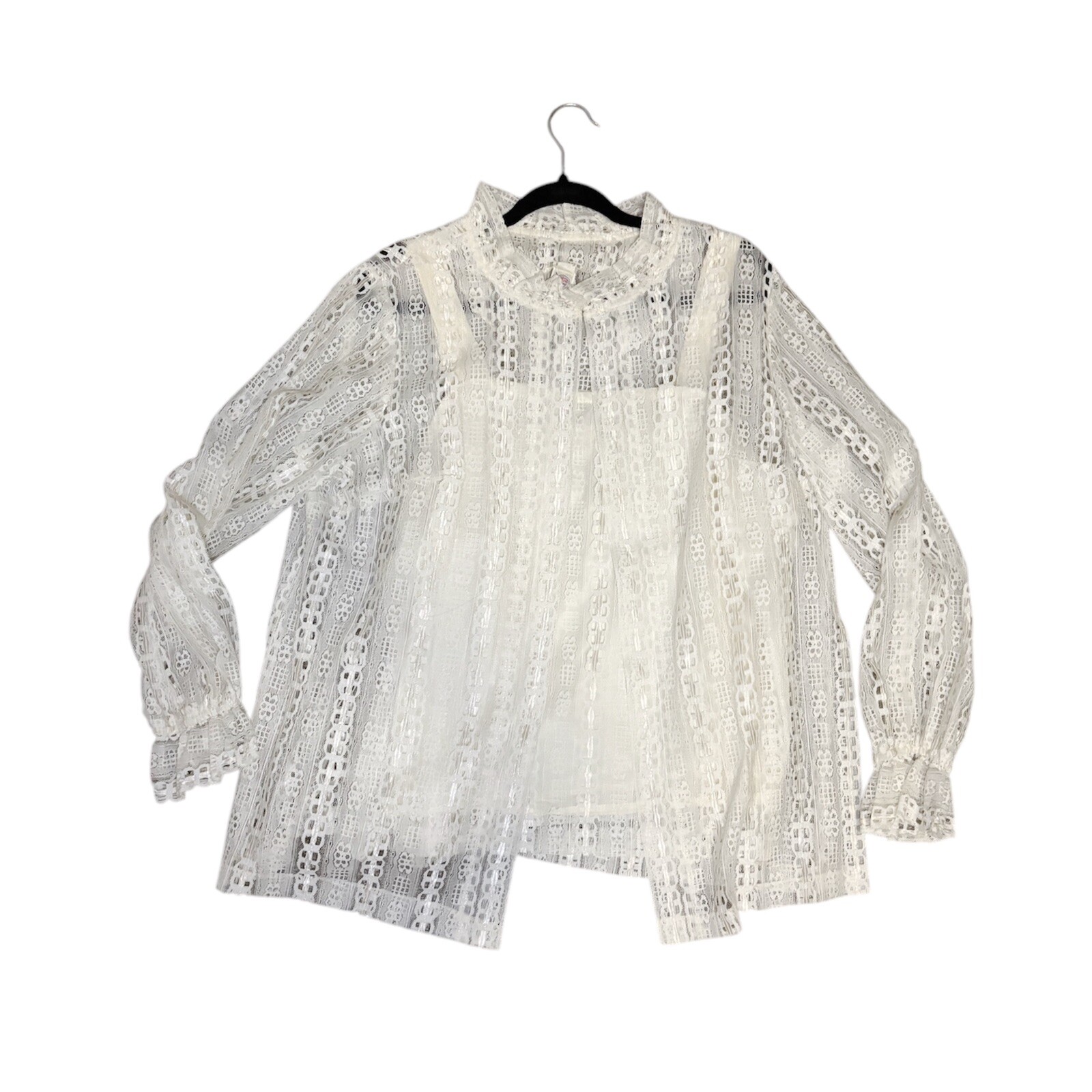Vintage 70s Boho Romantic Prairiecore Cream Lace Tank and Cardigan Set XL/XXL