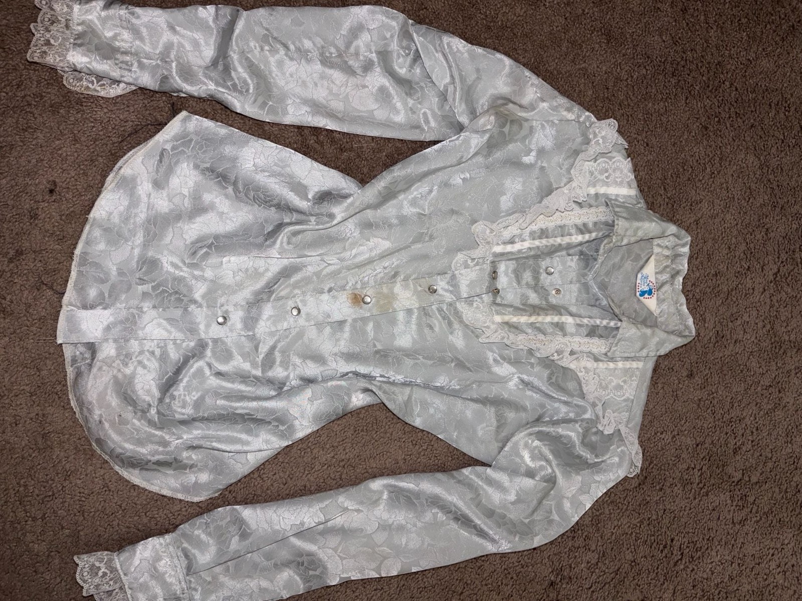 Vintage Miss Rodeo America Pearl Snap Western Blouse with Lace Ruffle Detail