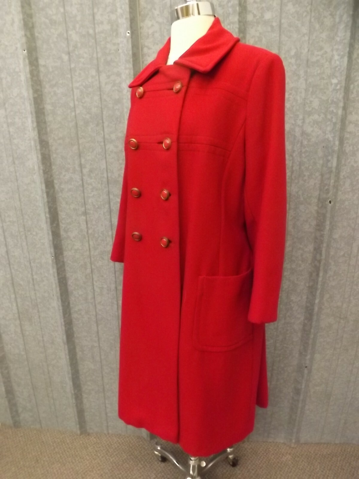 Stylecraft Vtg 1960s Red Double Breasted Belted Back Wool Insulated Long Coat L