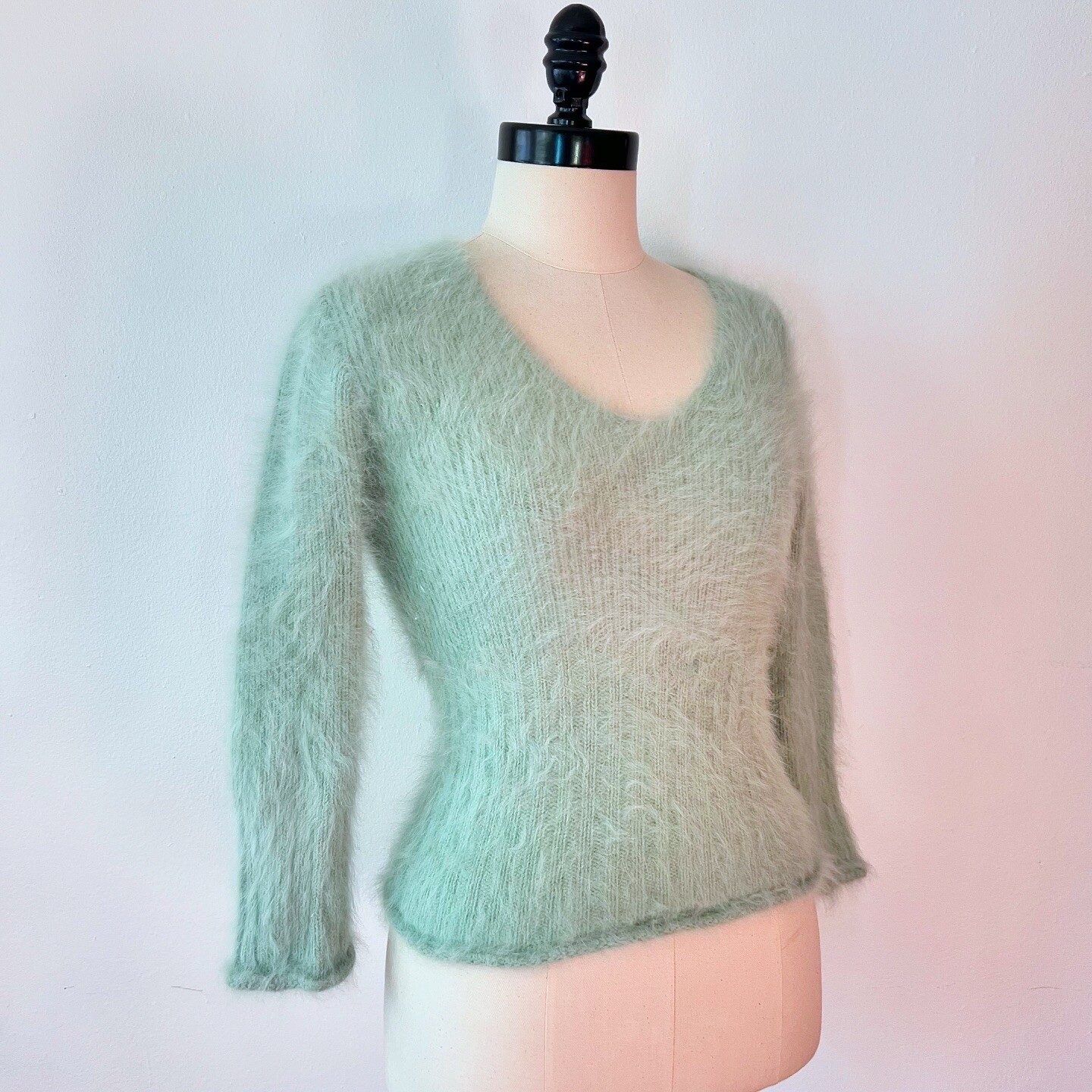 FLUFFY MINT GREEN 90s 1990’s Vintage Retro Grunge Fairycore Angora Sweater M