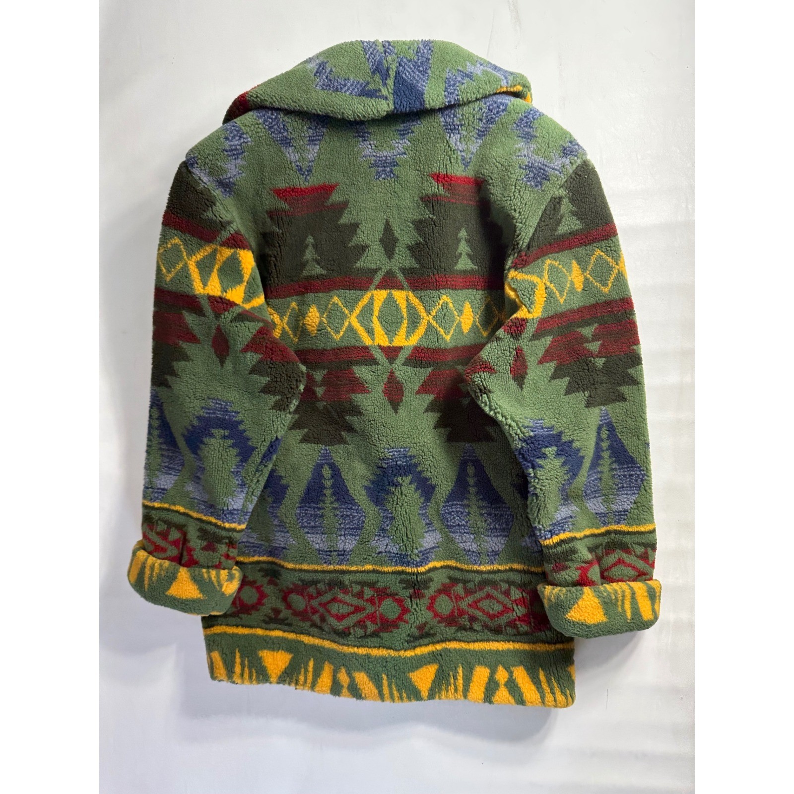 Donnybrook Vintage Southwestern Faux Fur Sherpa Jacket Green Aztec Made in USA