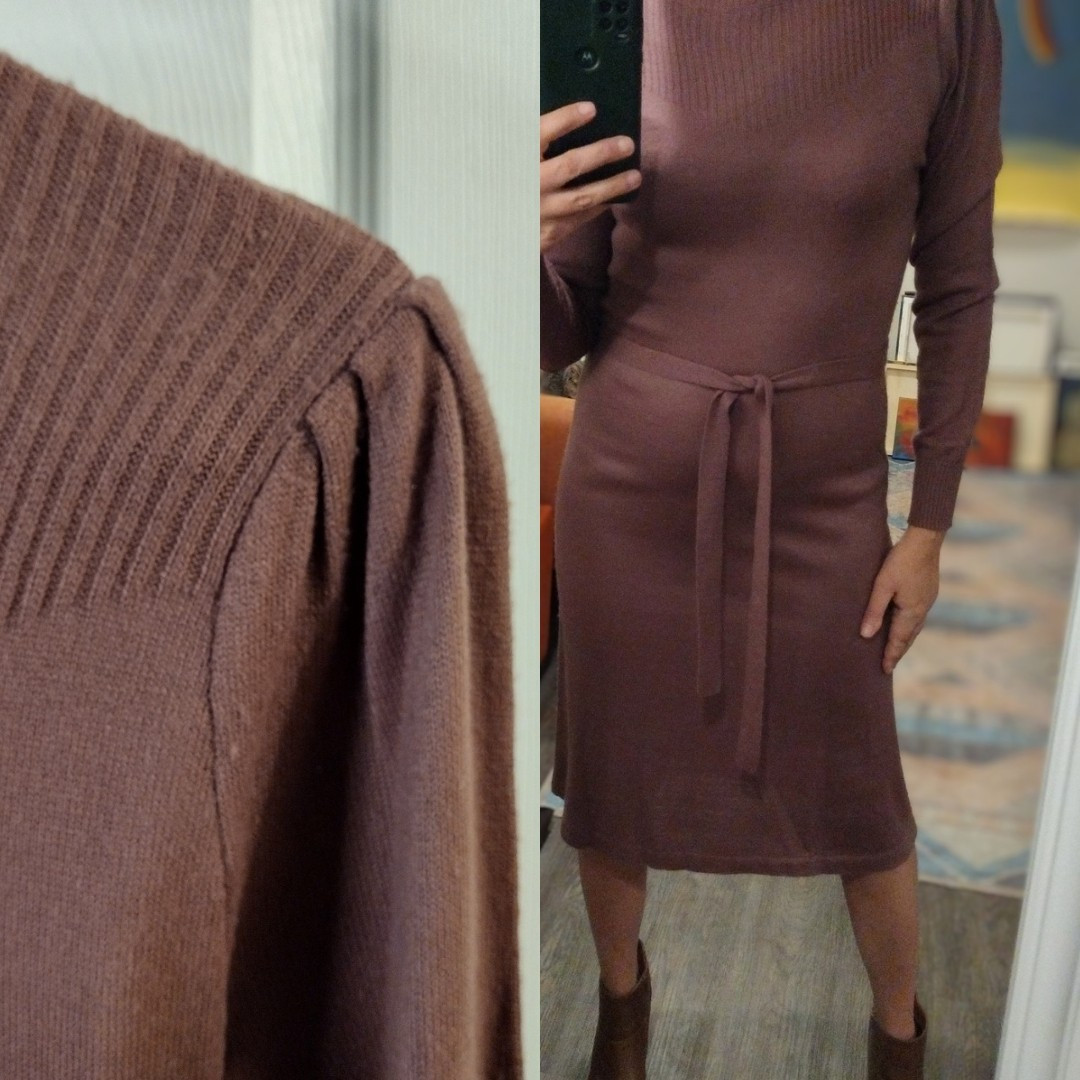 VINTAGE FOXMOOR WOMEN’S Acrylic knit long sleeve Dress Burgundy Belted Large