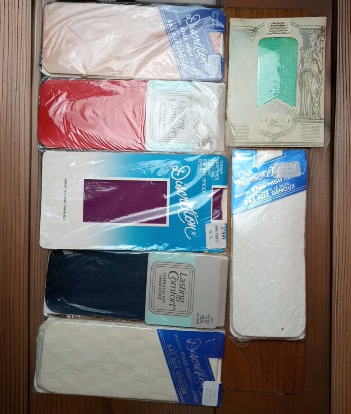 7 Vtg Textured Mesh Knee Hi High Sandal Foot Nylons Stockings One Size 8.5-13