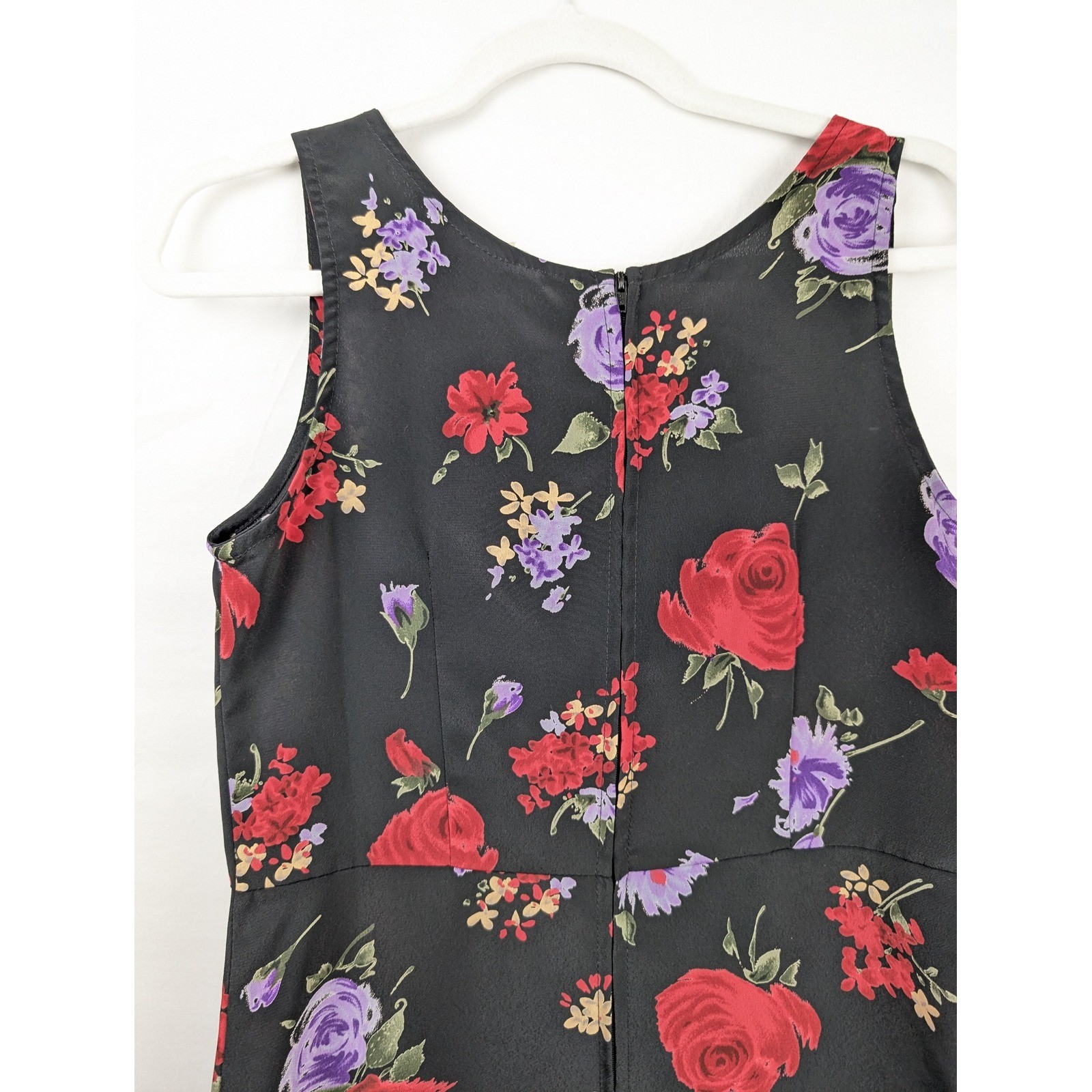 Vintage 90s Floral Lace Up Babydoll Mini Dress Size M Black Rose Dark Romantic
