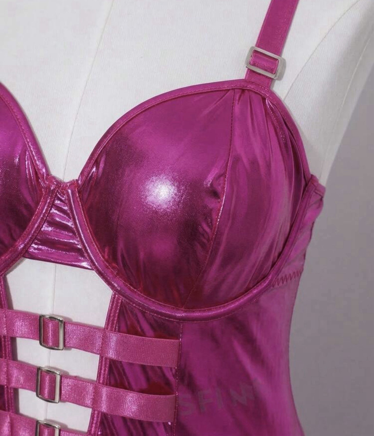 Metallic Wet Look Lame’ Pink Slip Bodycon Dress Vixen Neon Mesh Back PLUS 2X NEW