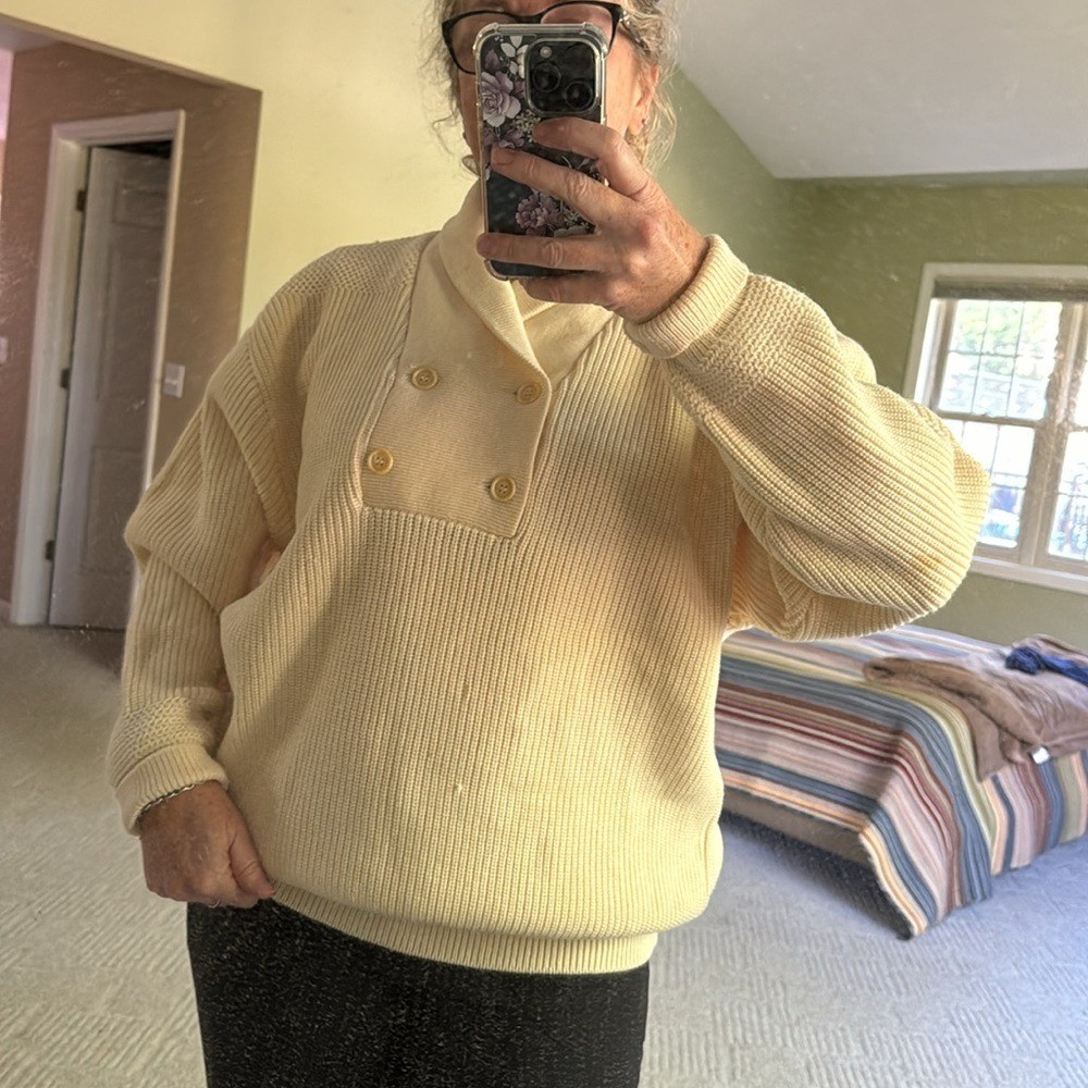 Vintage Neiman Marcus Carin French shawl collar fisherman’s wool sweater L/XL