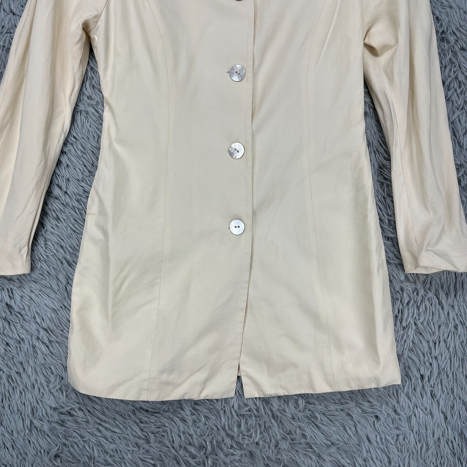 Vintage Ellen Tracy Silk Jacket Women’s 6 Ivory 80’s Retro Luxury Mid-Length