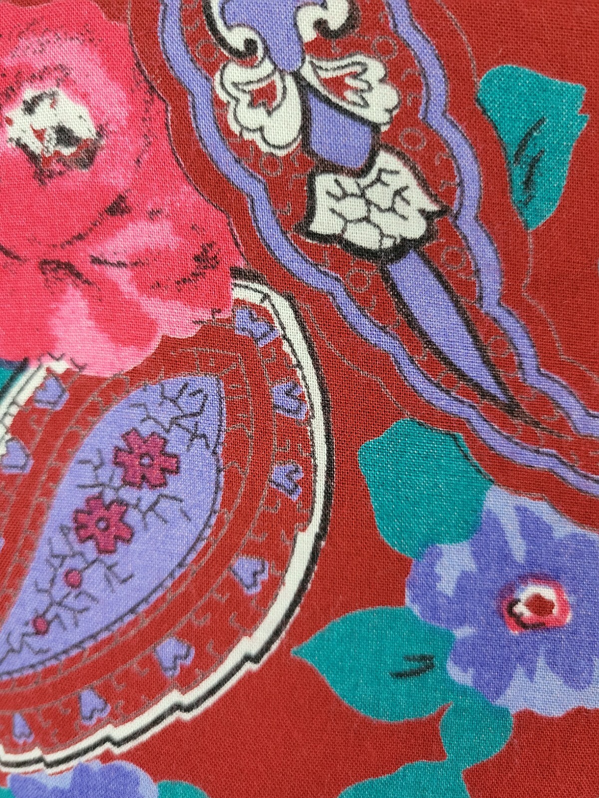 Vintage Burgundy S/S Blouse with Red/Purp/Teal Florals & Paisley Size XL?