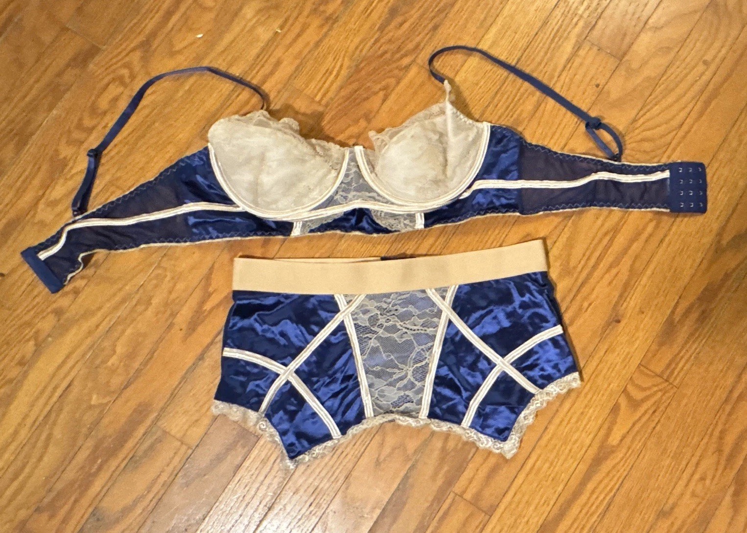 Warnerette Blue Torpedo Bra and Girdle Set, Vintage 1950s, Two-Piece Size 14