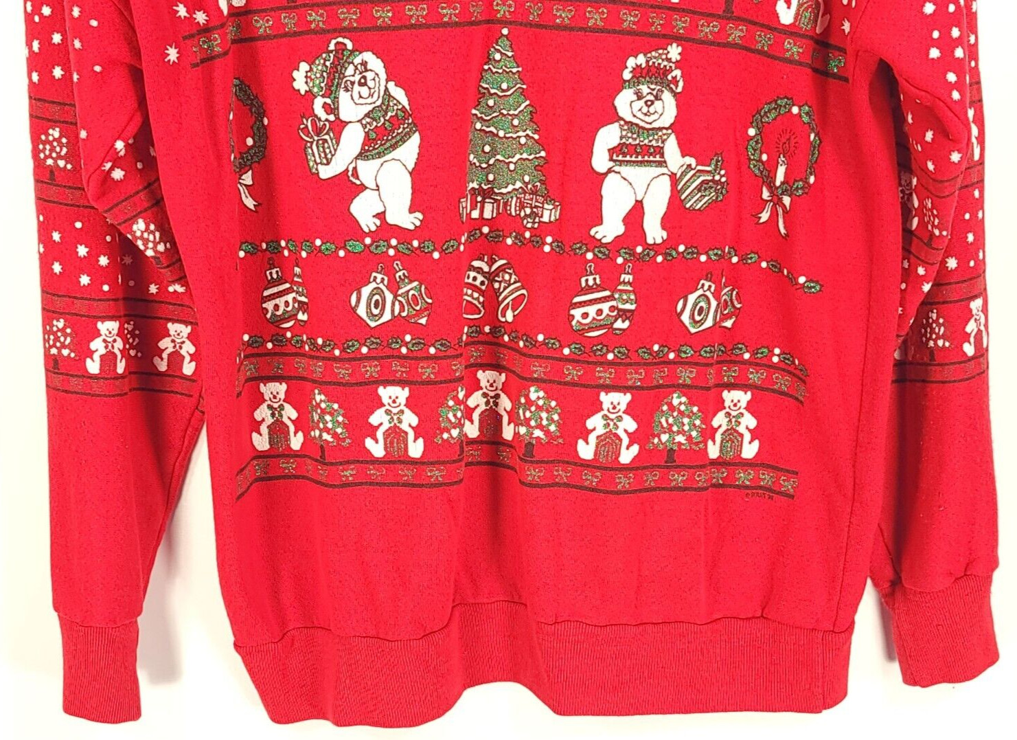 Vtg Ugly Holiday Graphic Sweatshirt Women’s Med Distressed Christmas Sky Lite
