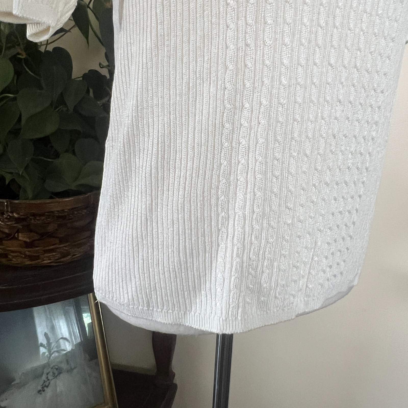 Vintage Jaclyn Smith Cream Short Sleeve Cable Knit Ribbed Sweater sz M