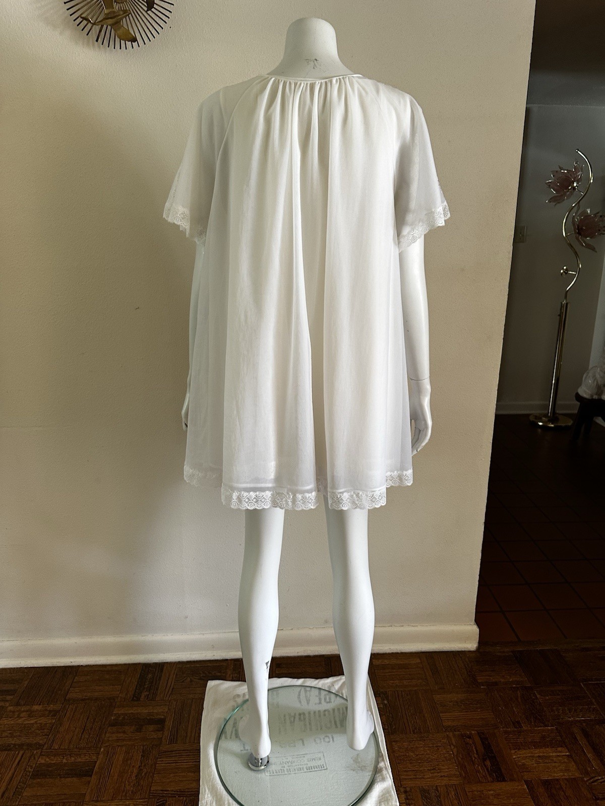 1960s Shadowline Nylon Peignoir Set M Babydoll Robe Lace Floral Sheer Boudoir