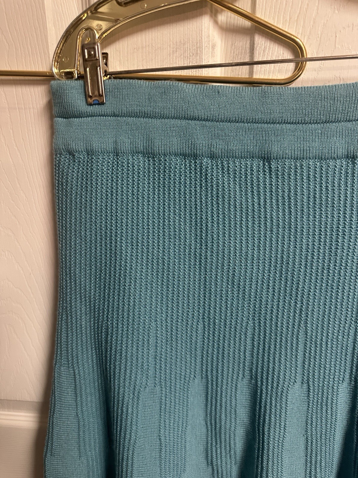 Vintage 60s 70s Flair A-Line Midi Skirt size Xl 18 Green Ribbed Tricoville 36×31