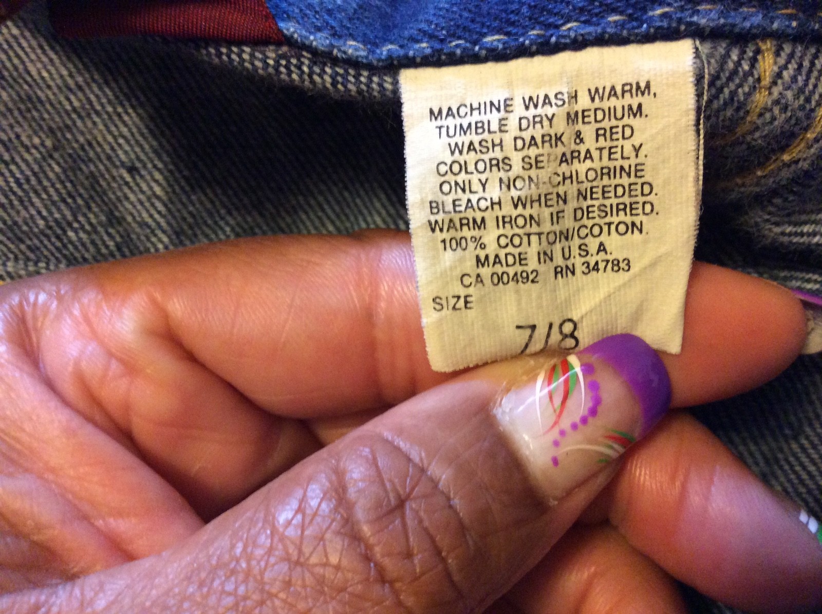 Women’s Ms Lee Vintage Riders Blue Jean Jacket Denim 7/8 13/14 USA Trucer Coat