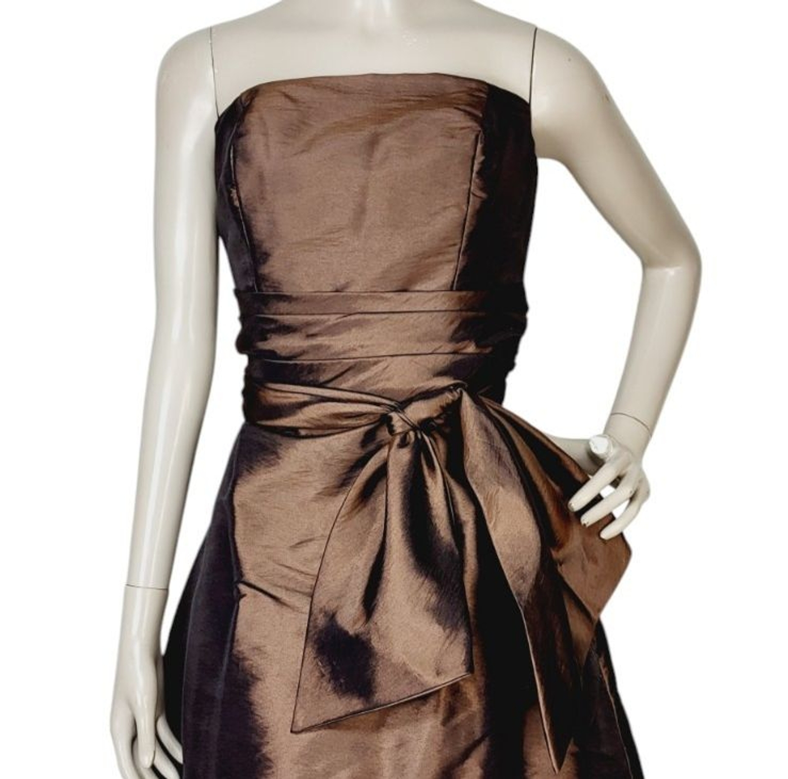 Vintage Bill Levkoff Brown Taffeta Strapless Big Bow A-Line Party Dress Size 10