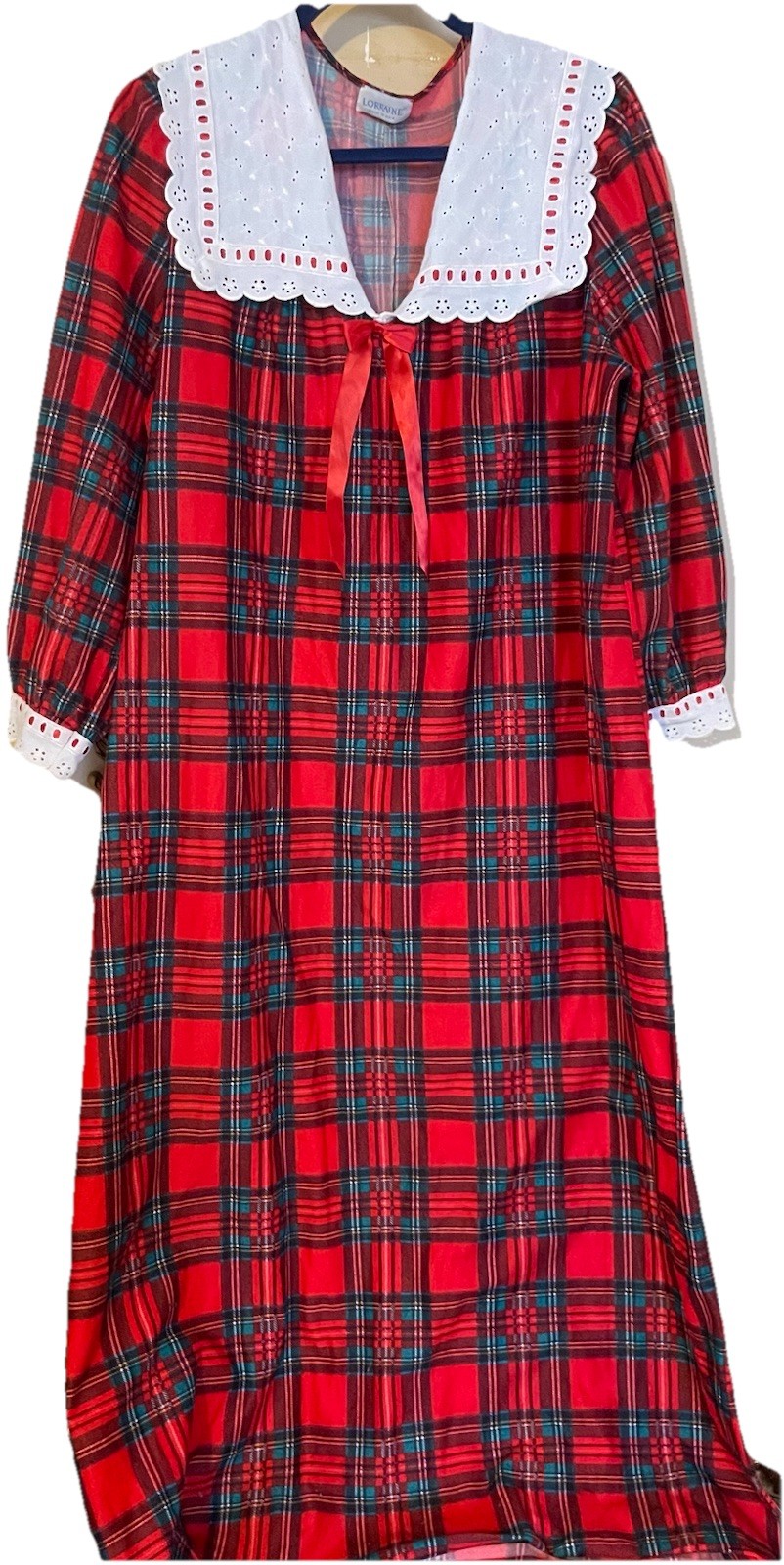 Vintage Lorraine Nightgown Red Plaid Soft Polyester Cute Holiday Christmas Small