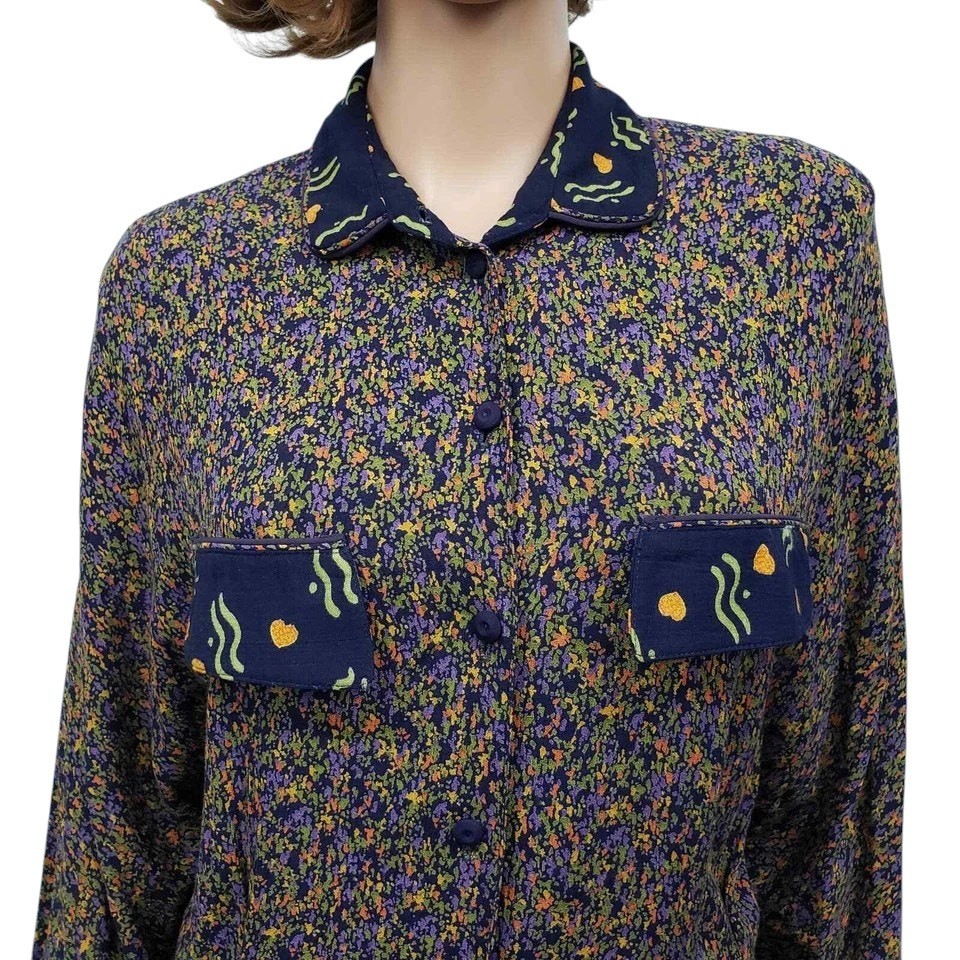 Vintage 90’s Marsha Brander for COMPONIX Abstract Floral Top Made in USA 10