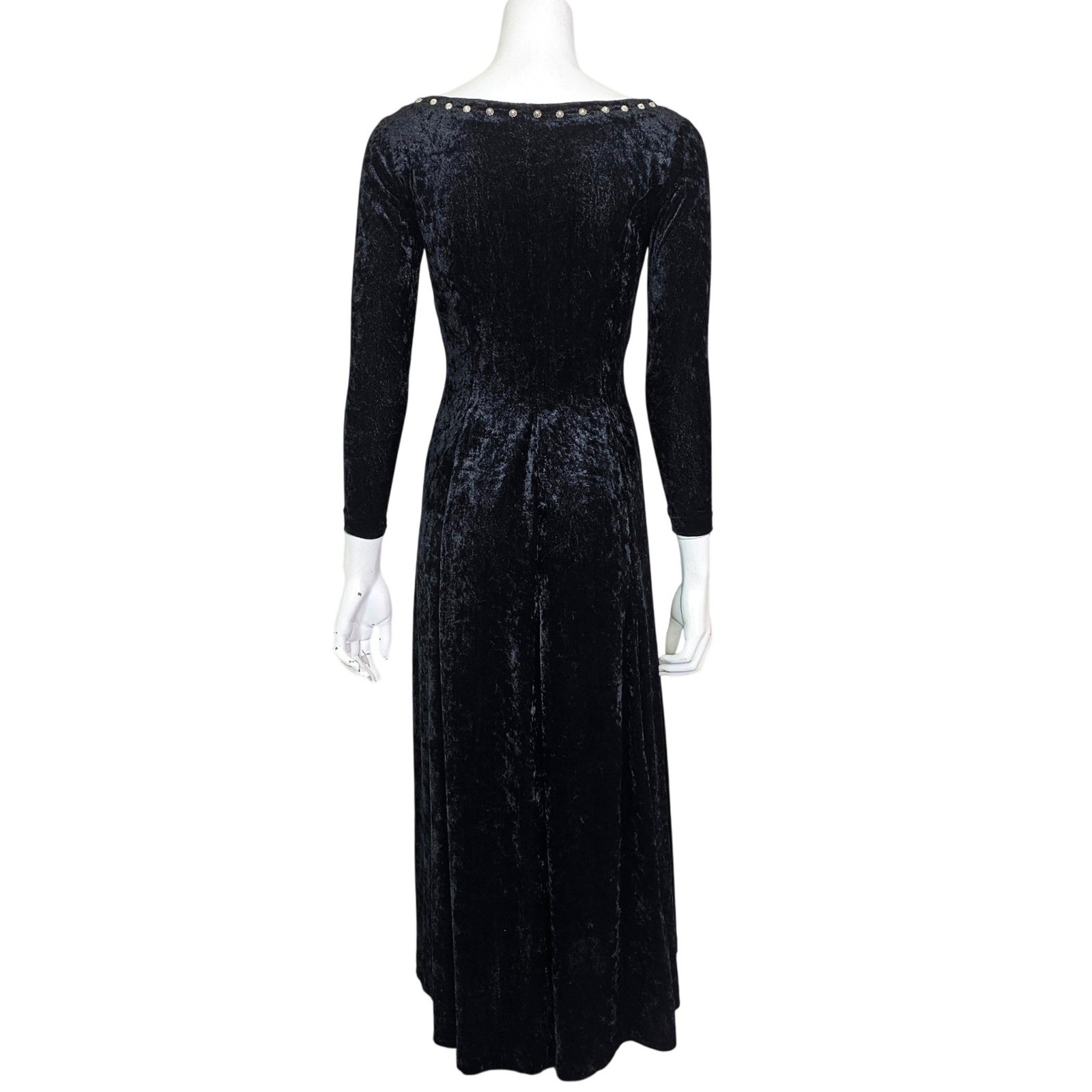 Vintage 90s Black Crushed Velvet Maxi Dress Goth Grunge Whimsygoth Size S