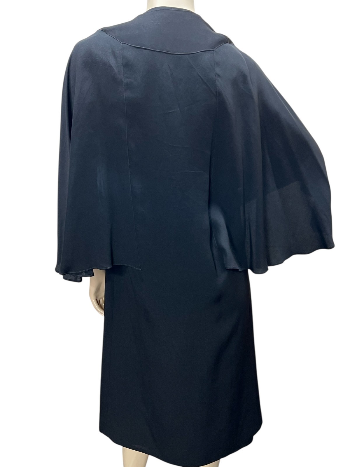 FABULOUS Vtg 20s 2 Pc Dress + Cape Sz S-M Black Rayon Chemise + Long Jacket EUC