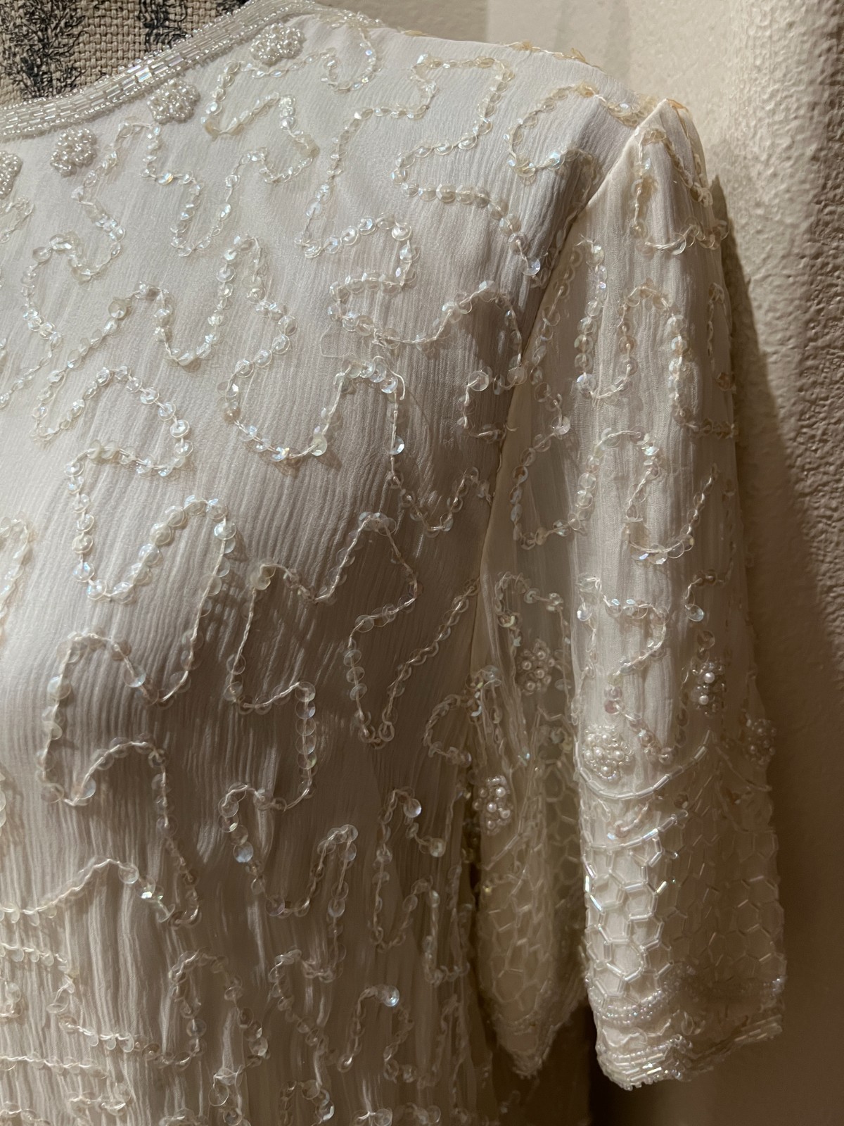 Brilliante by J.A. IVORY/CREAM Sequin Beaded Formal Party Silk Dress Petite Larg