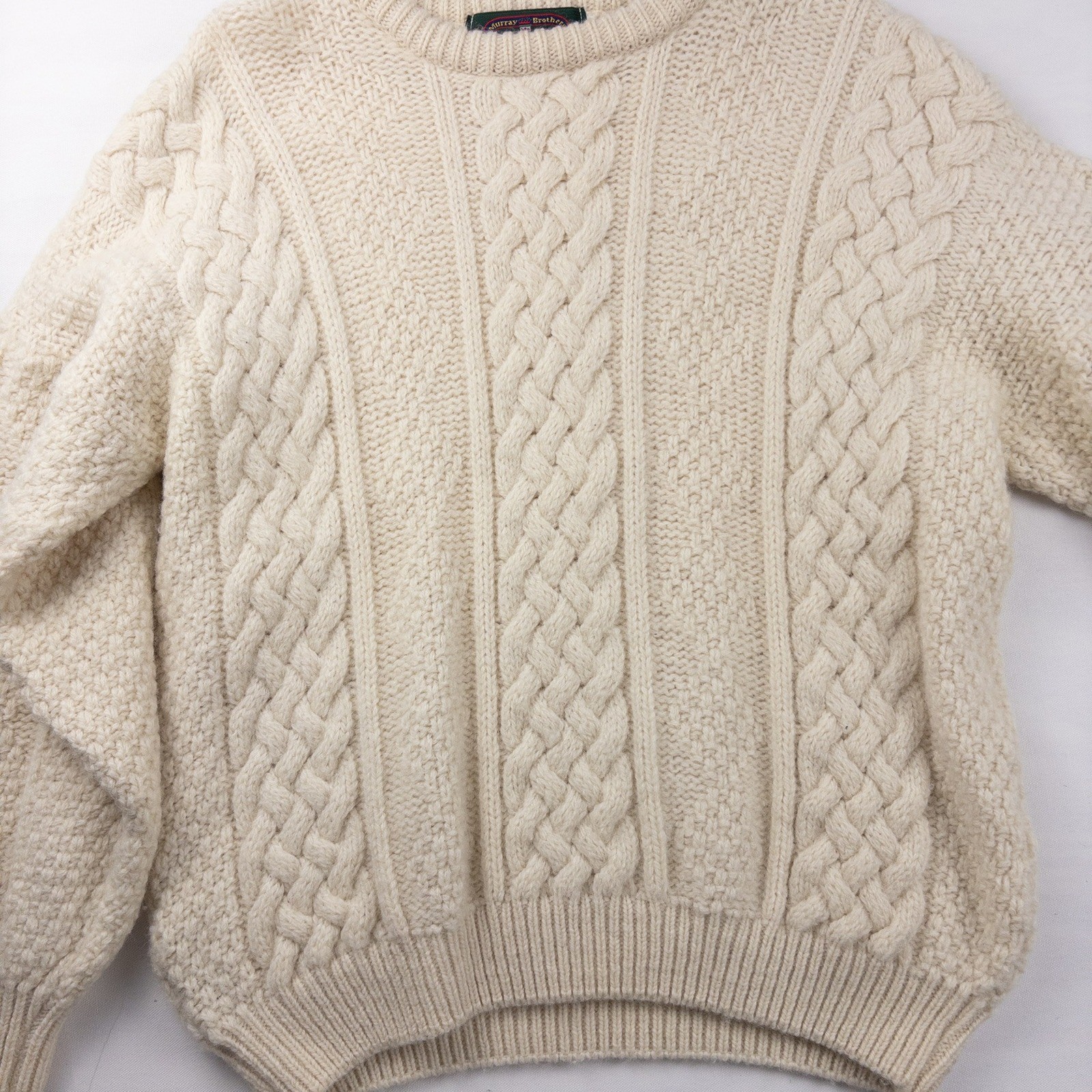 Murray Brothers Sweater Womens L Cream Wool Cableknit Fisherman Made in Scotland