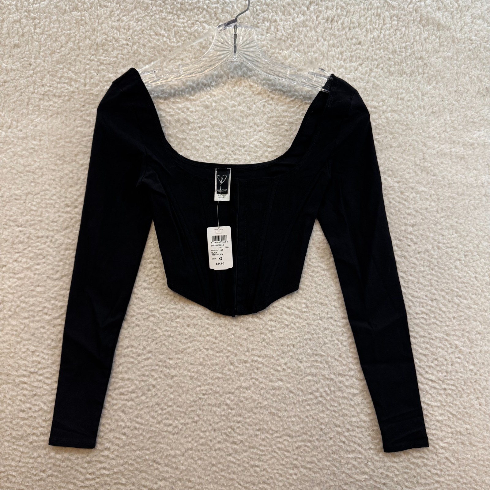 NEW NWT Y2K Vintage Corset Top XXS XS Black Long Sleeve Boned Goth Victorian