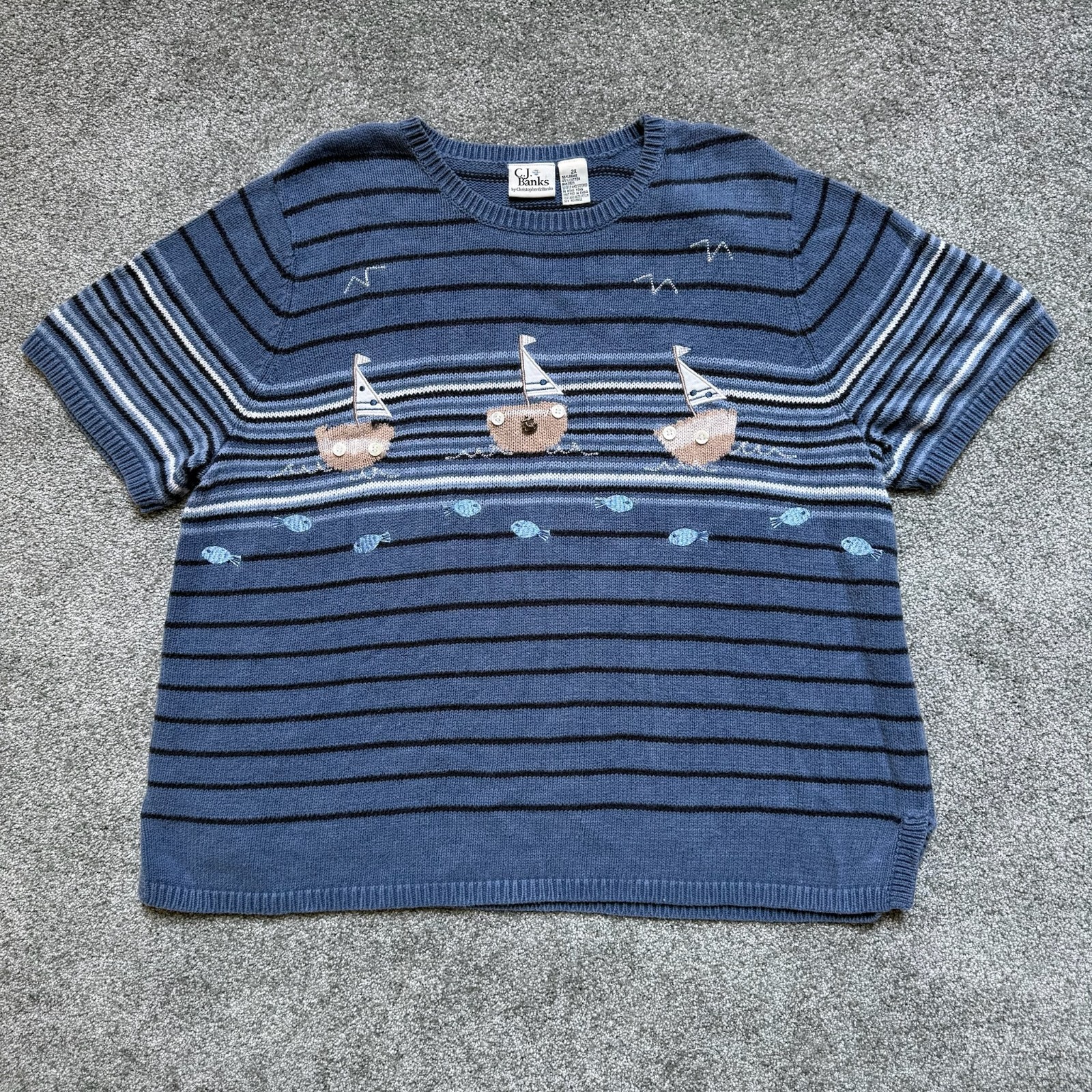 Vtg Cj Banks Christopher & Banks Sailboat short sleeve women’s sweater Sz 2X