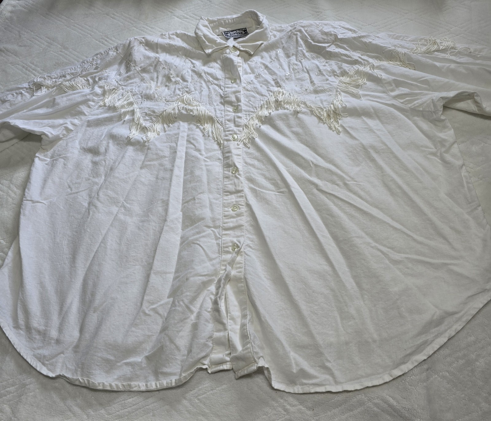 Vintage Bonjour White Button Top Fringe Embroidered Cowgirl Western Festival