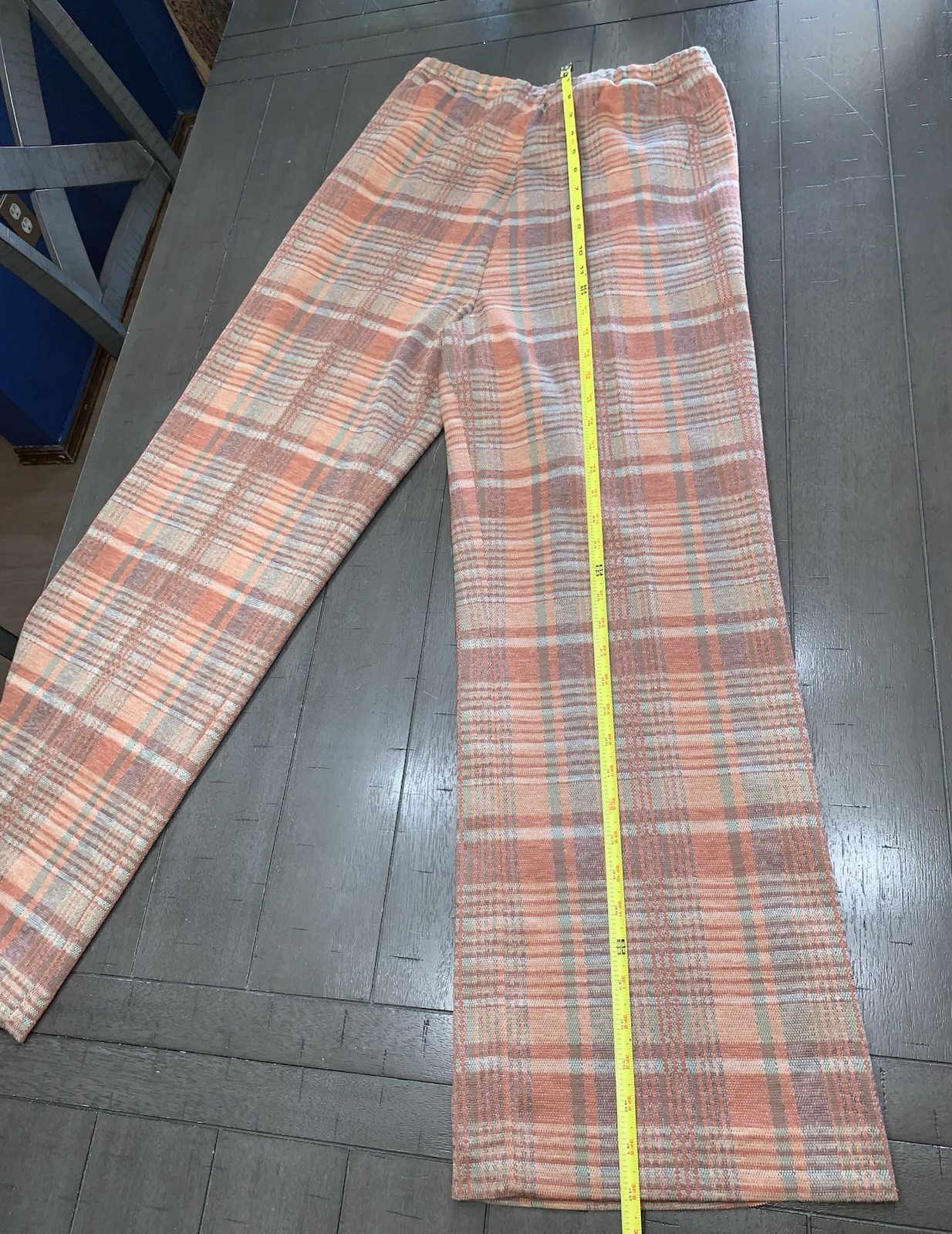 B7 VTG 25×30” SM GRAFF 60s PANTS RUST/TAN PLAID MCM FLARED MOD/GOGO DISCO PULLON