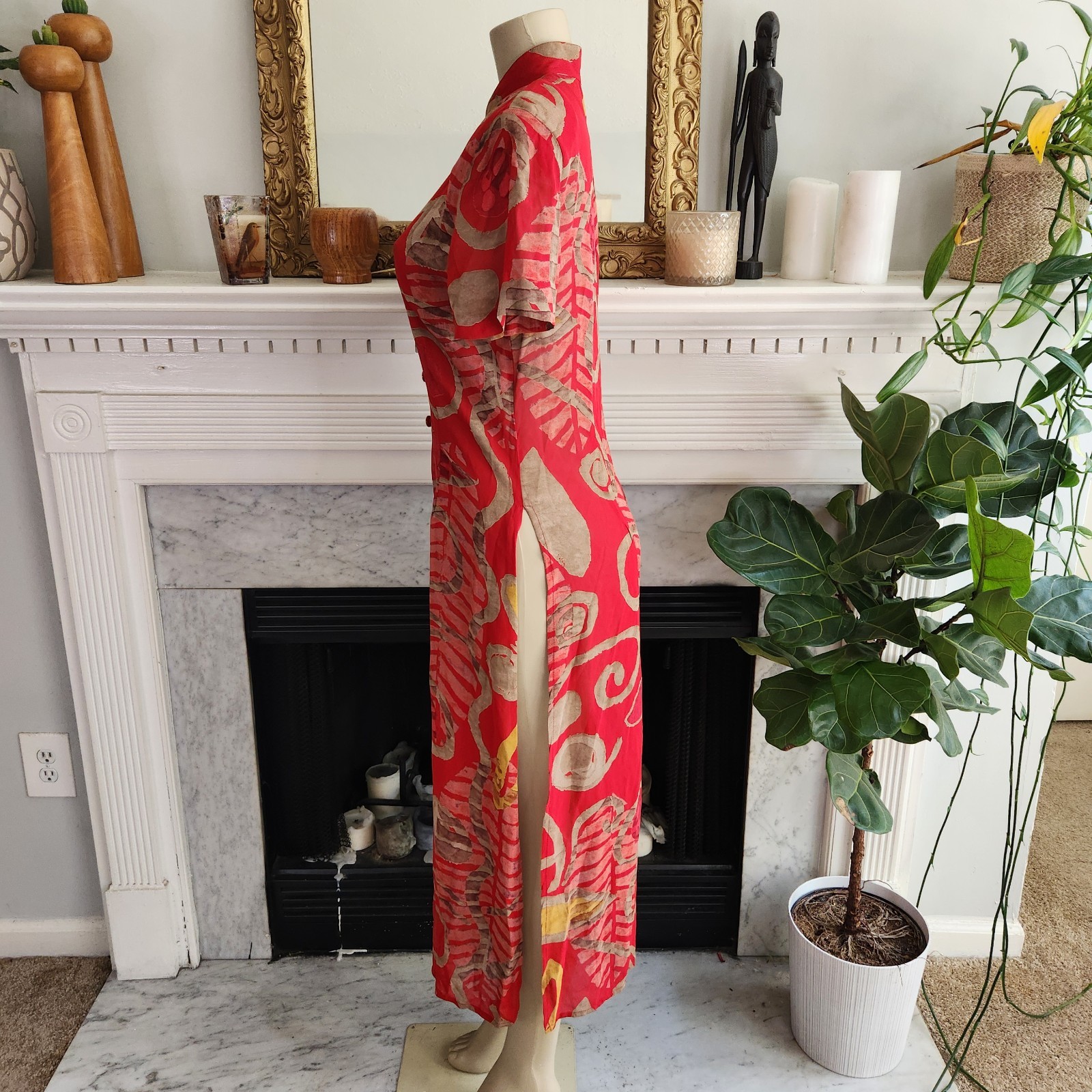 Vintage Y2K Joseph Ribkoff Red Tunic Brown Graphic Art To Wear Boho Size 10