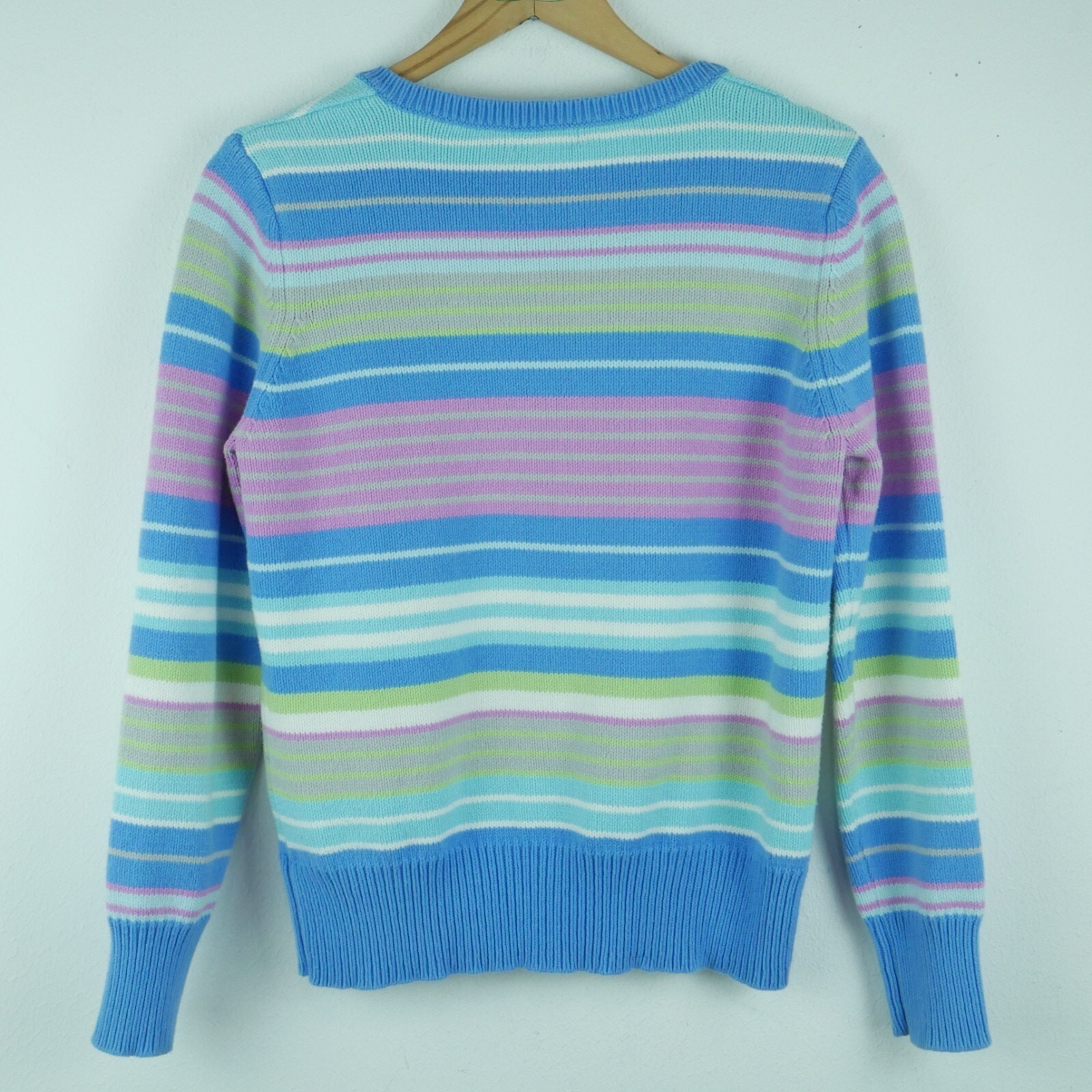Vintage Large Sweater V Neck Striped Pastel Preppy 90s Cotton Country Club