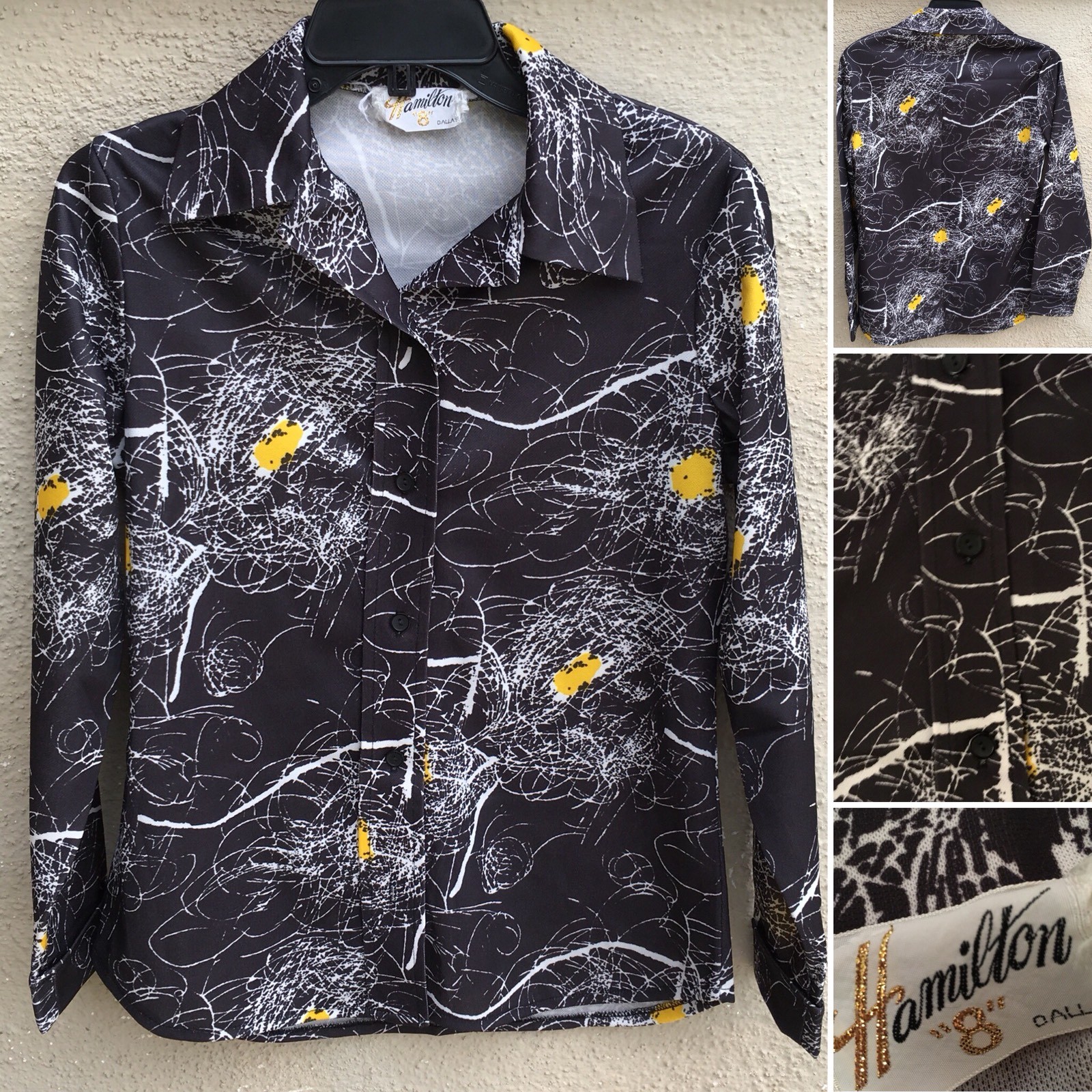 Vintage Hamilton 8 Dallas Button Front Long Sleeve Shirt Psychedelic 60s 70s
