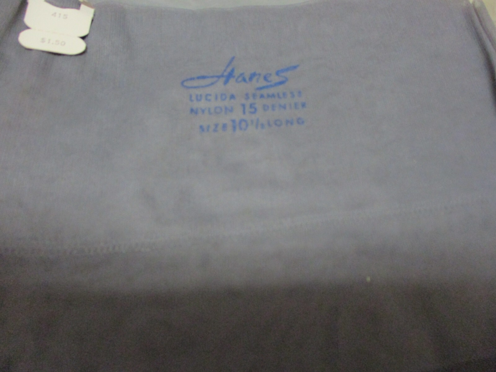 1PR VINTAGE HANES 415 REINFORCED SHEER RHT NYLON STOCKINGS SIZE 10 1/2 LONG GRAY