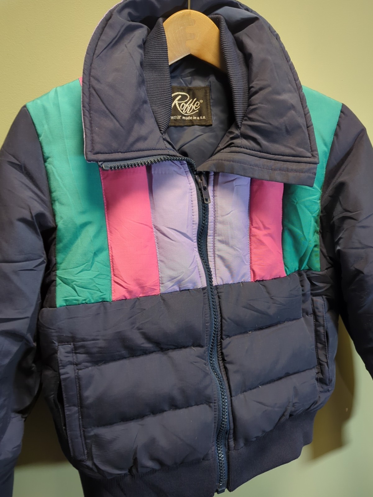 Vintage 80s ROFFE Ski Puffer Down Jacket Colorblocked Women’s S/M USA EUC READ