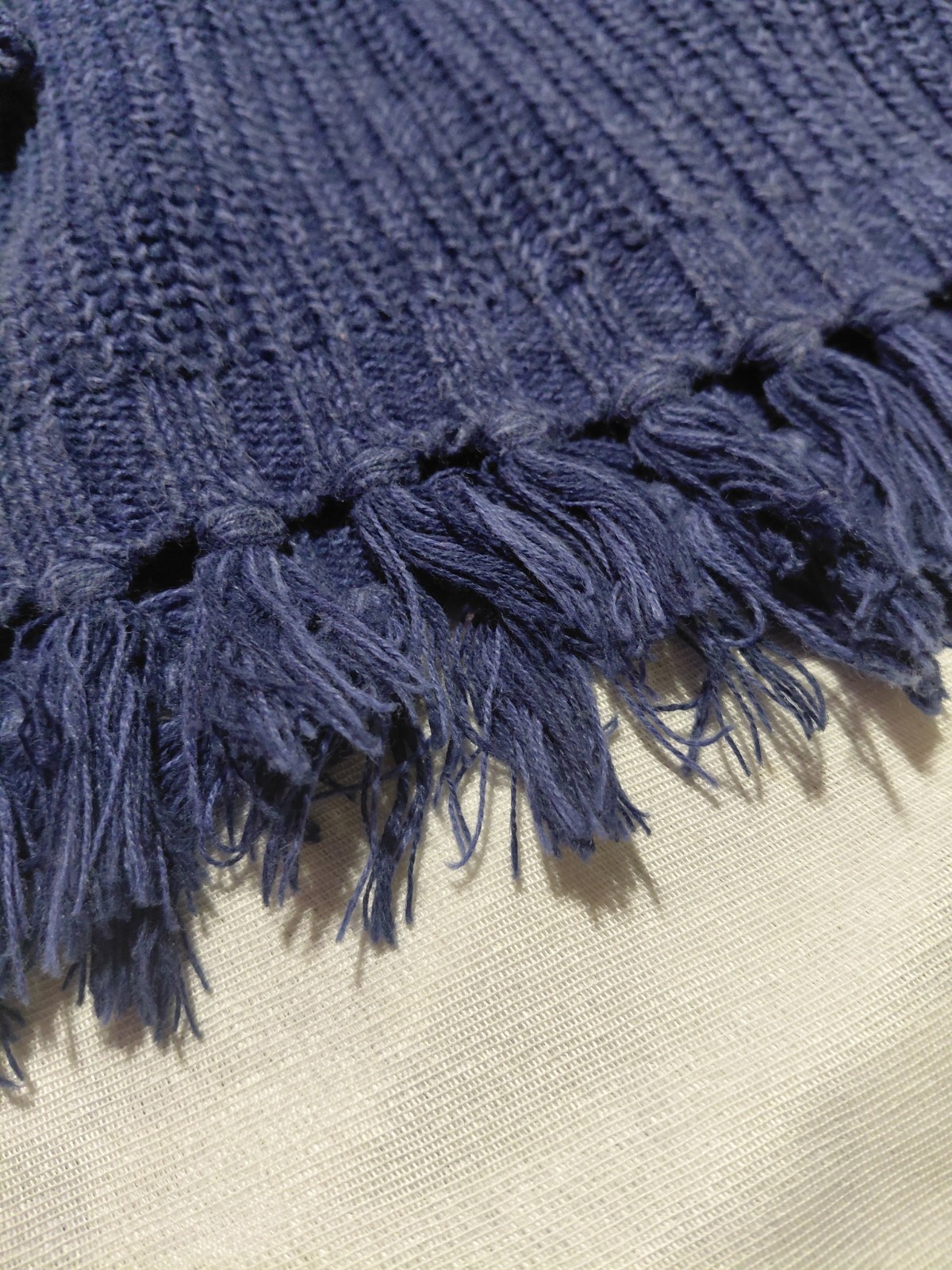Vintage Koret City Blues Sweater Blue Patchwork Ribbed Mock Neck Fringe Hem S
