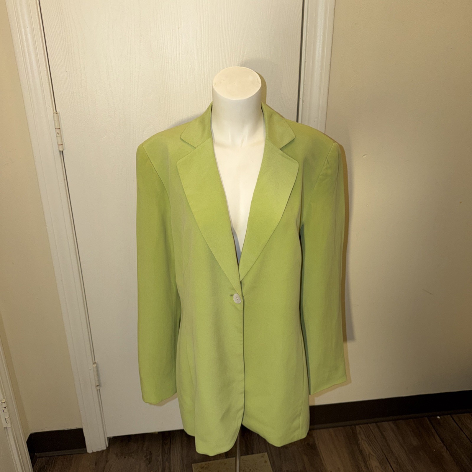 Vtg Rena Rowan Light Green 100% Silk Blazer Jacket Size 12 Lined 1 Button Front