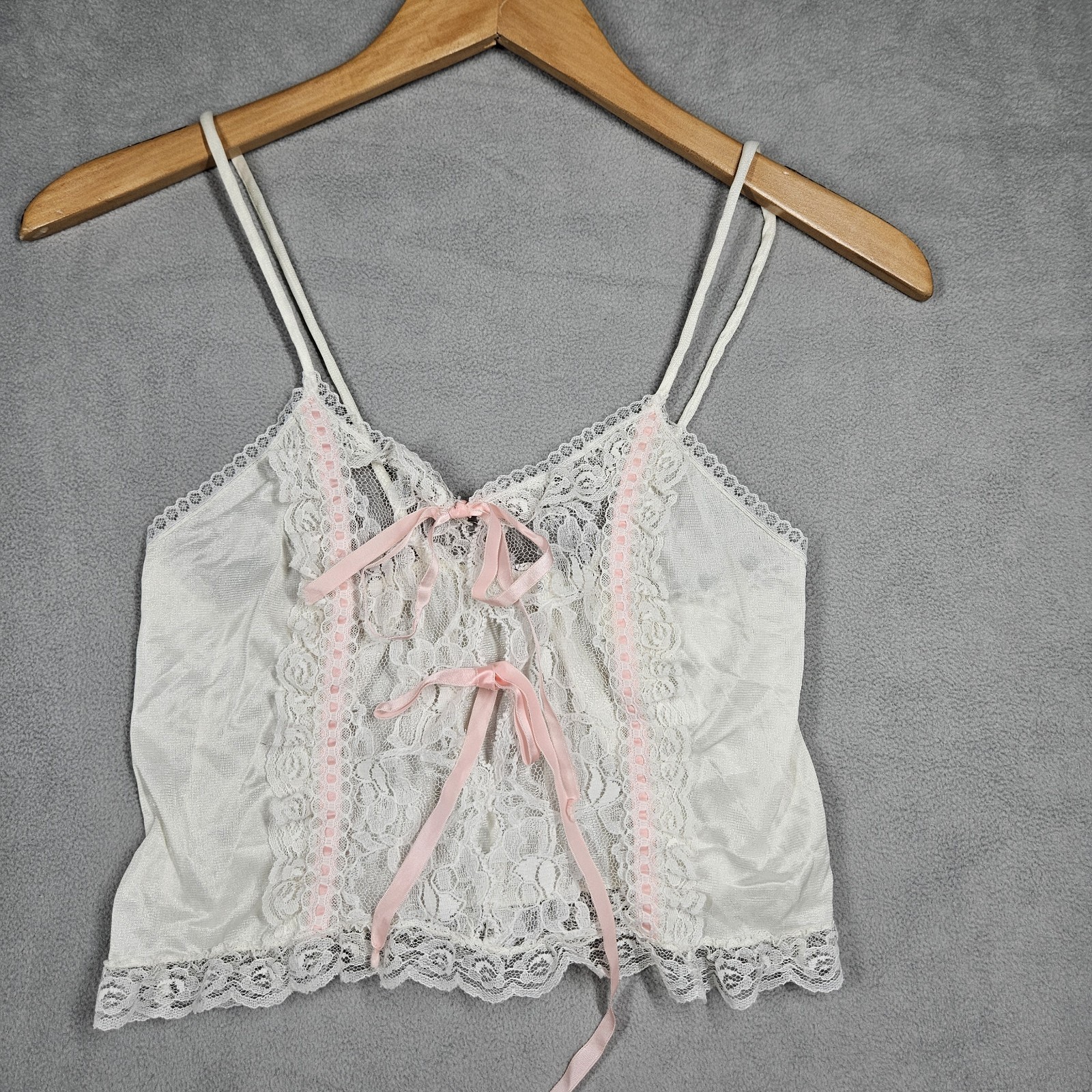 Vintage Undercover Wear Lingerie Womens M Lace Sheer Crop Top White Coquette USA