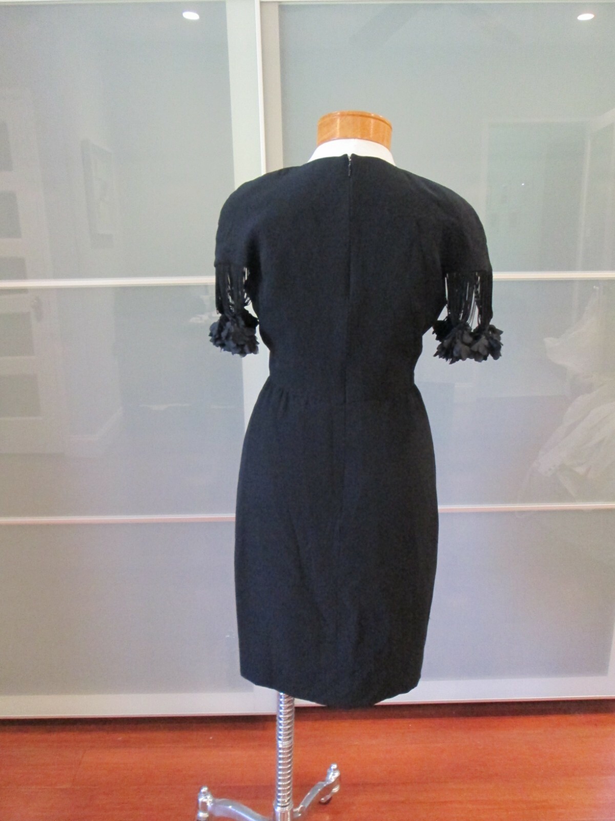 Stanley Platos ILGWU Chiffon Fringe & Floret Detail Dress Size 8