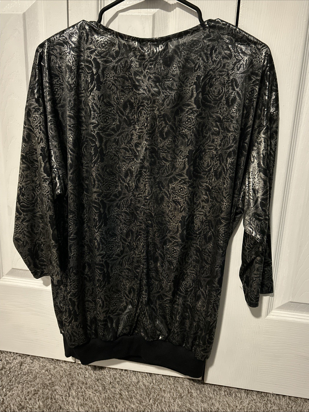Vintage 80s Trimmings Metallic Black Silver Floral Whimsygoth Top