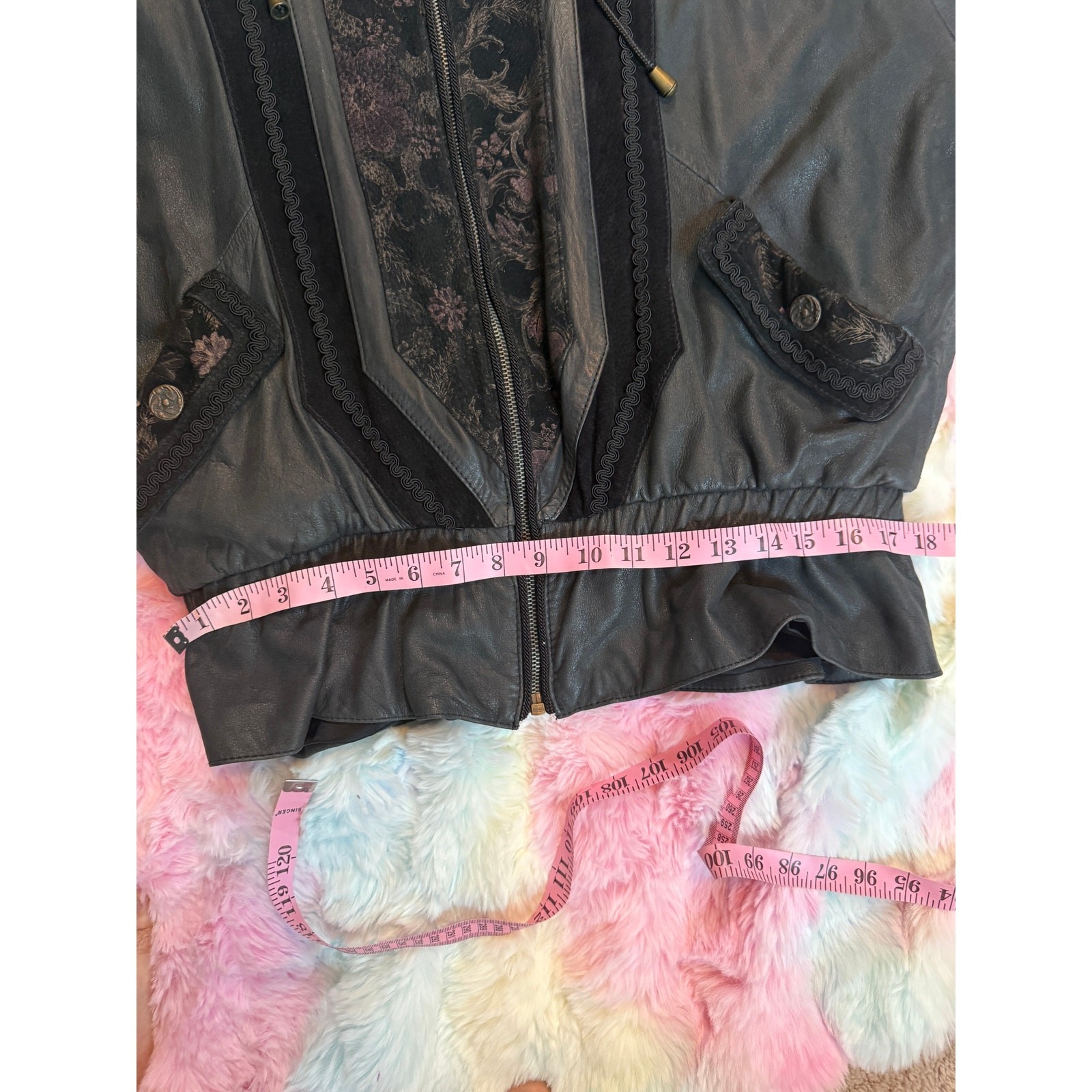 Vintage G-III Rare Leather Floral Lace Quilted Bomber Jacket Black EUC