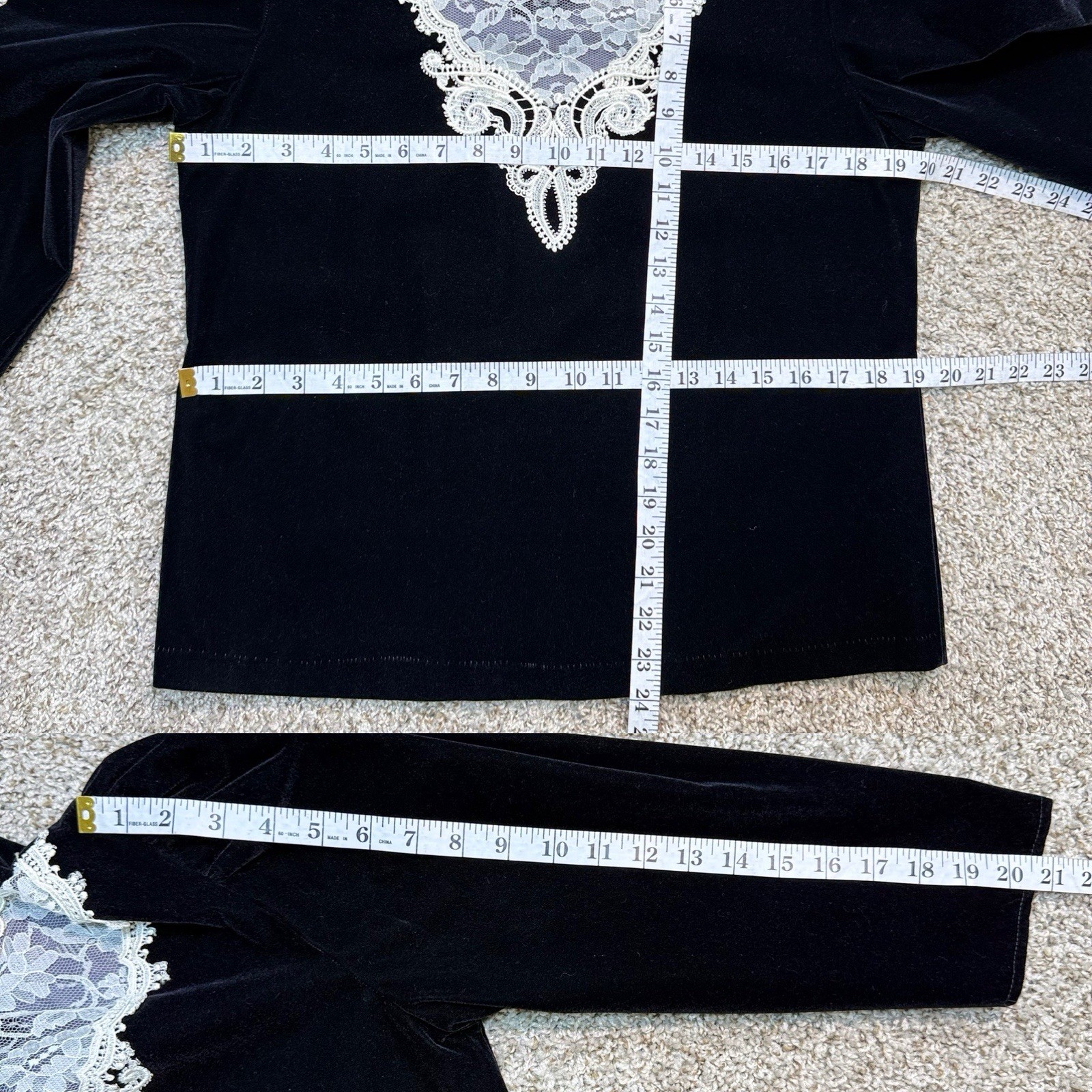 VTG 80s My Michelle Black Velvet Skirt Set 8P Lace Victorian Goth USA 2 Piece