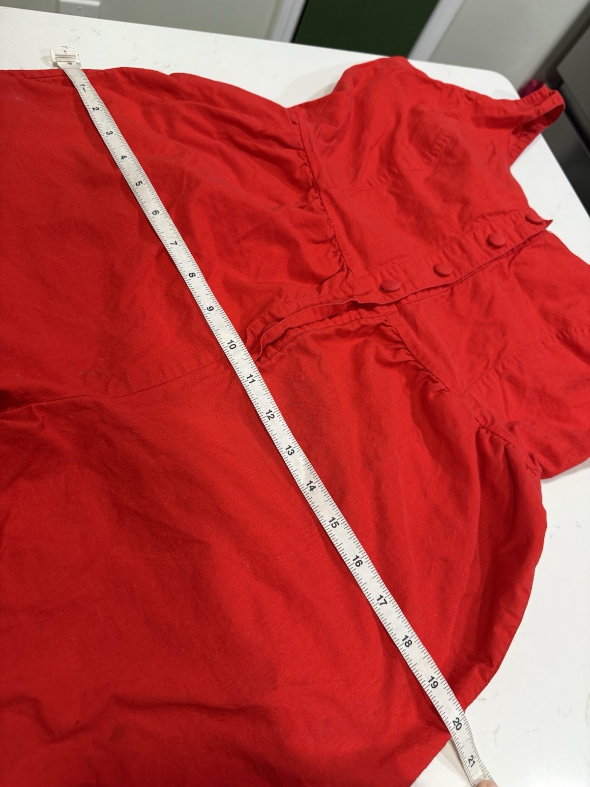 Vintage 1980s Red Romper Button Up Lace Back Pockets Size S Cotton Fashion Force