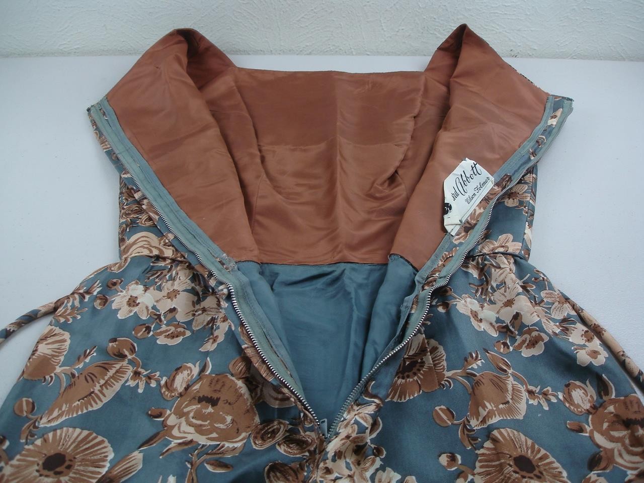 Women’s S M Vtg 1960’s Edward Abbott 100% Silk Cocktail Dress Sleeveless Belted