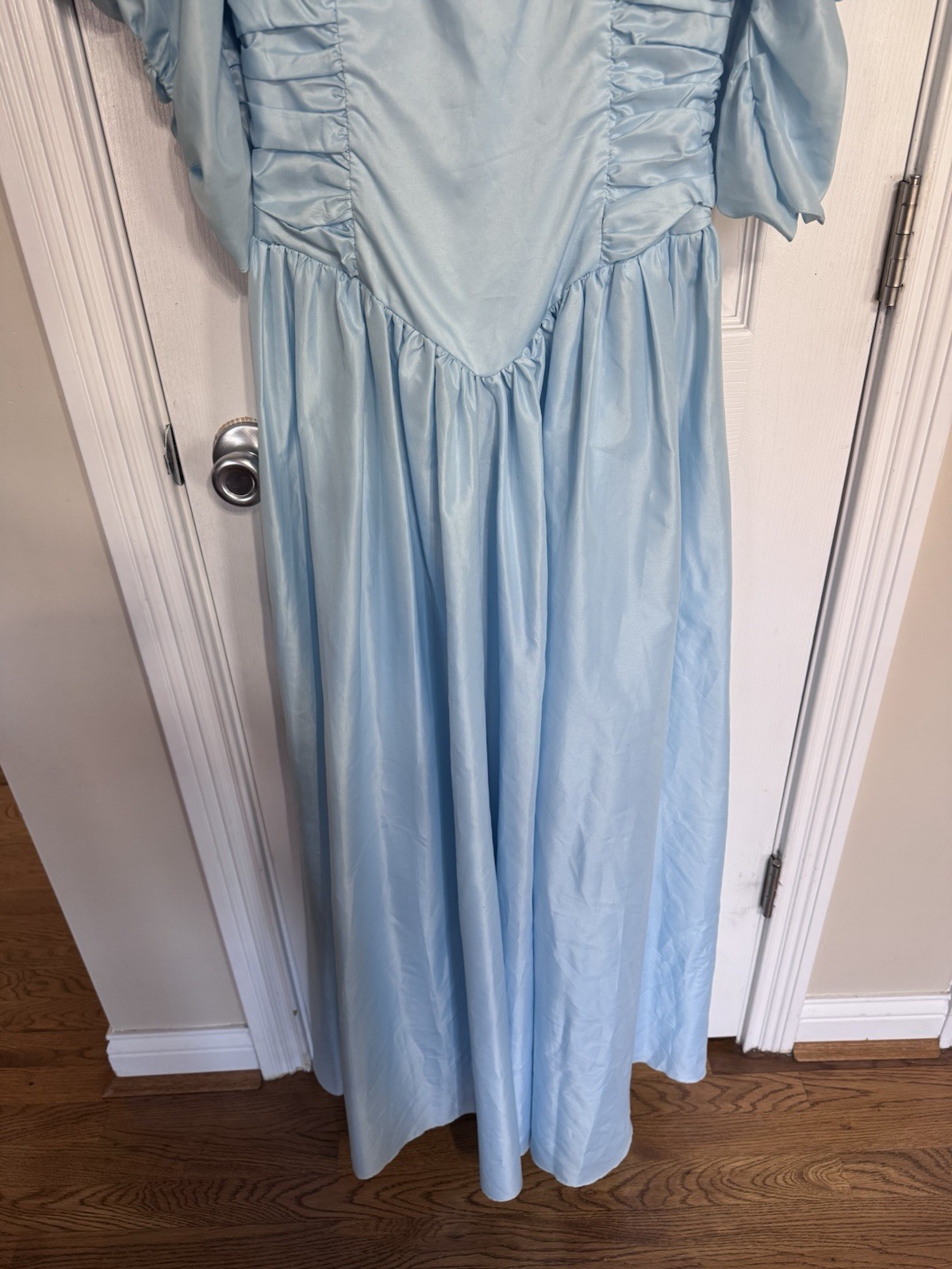 Vintage 1980s Union Made Blue Puff Sleeve Prairie Dress ILGWU Made USA Size 7/8
